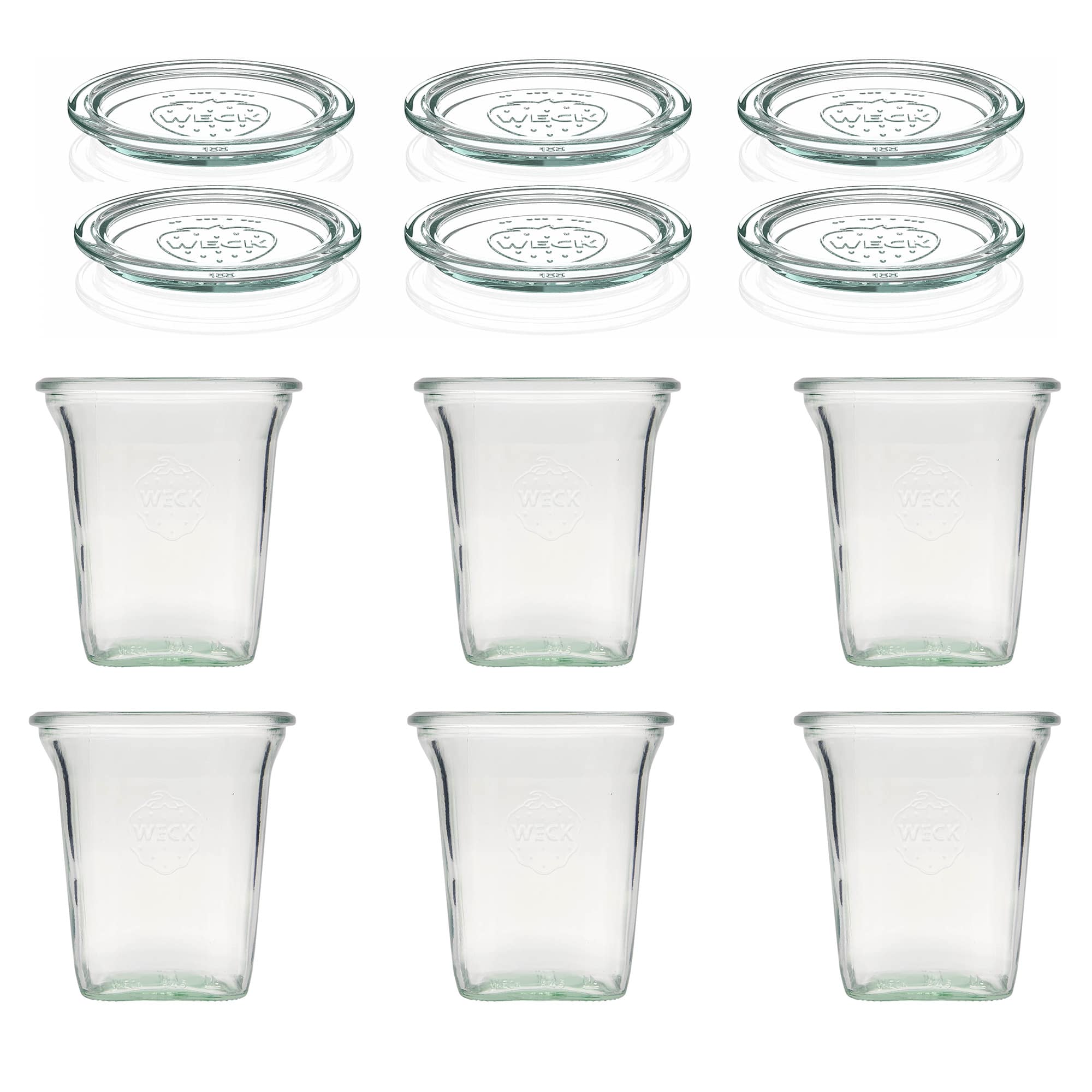 6x 545 ml WECK-Quadroglas med glaslock RR 100