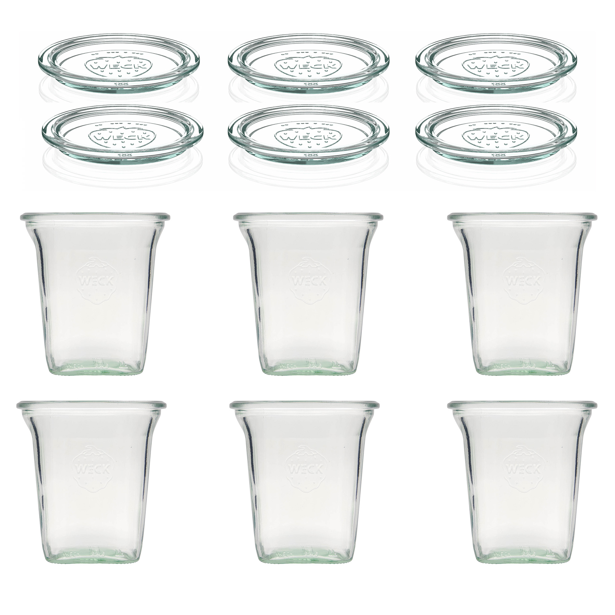 6x 545 ml WECK-Quadroglas med glaslock RR 100