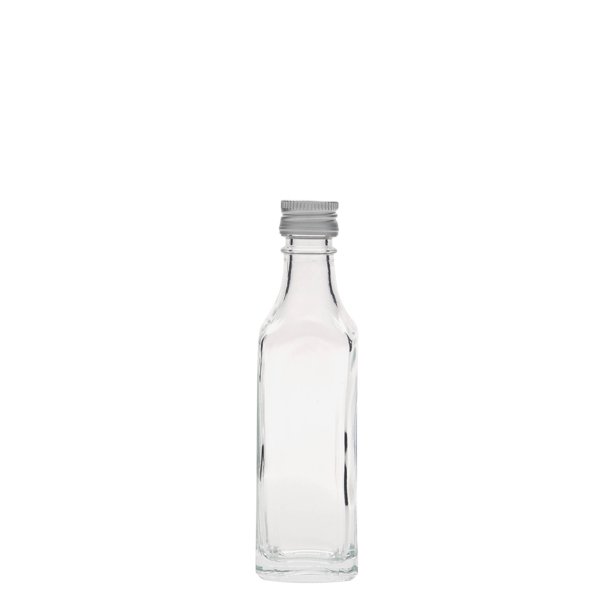50 ml glasflaska 'Siena', kvadratisk, öppning: PP 18 50 ml glasflaska 'Siena', kvadratisk, öppning: PP 18