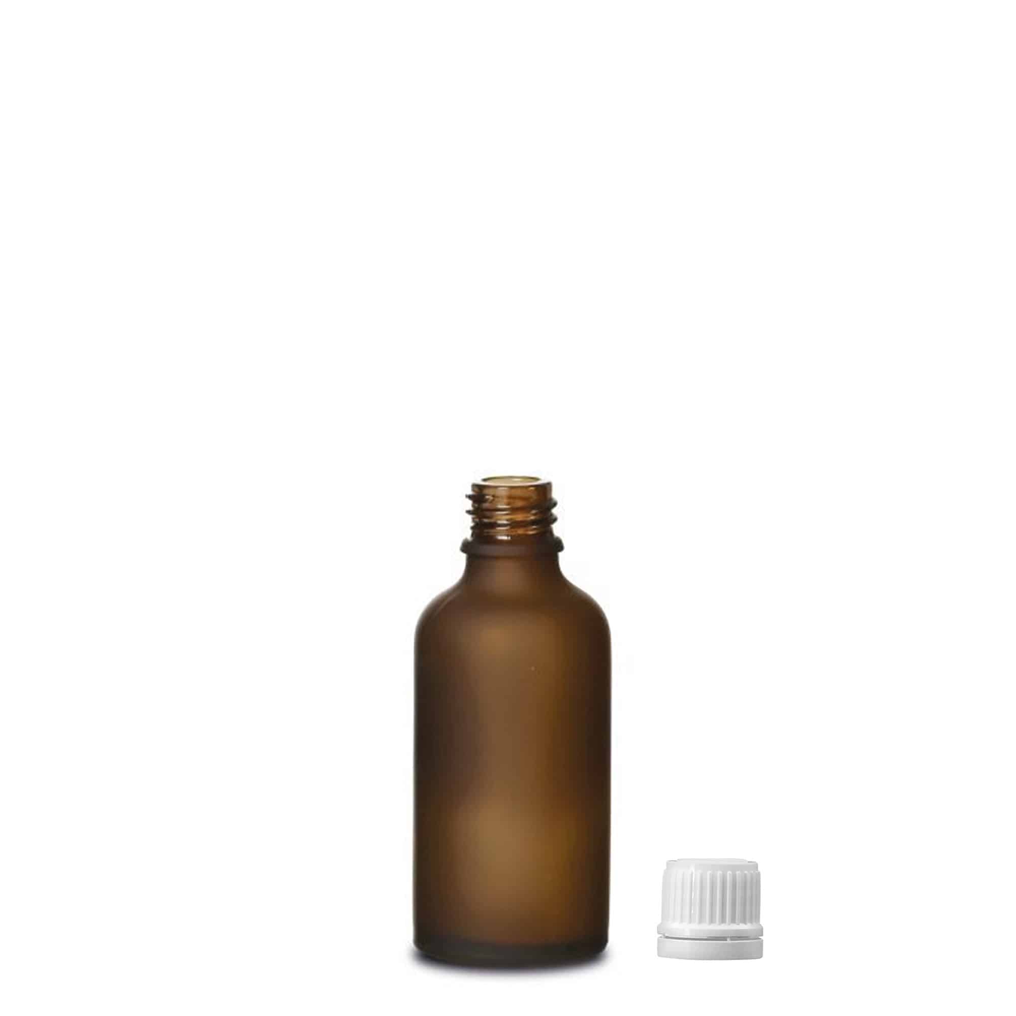 50 ml medicinflaska, glas, brun frostad, mynning: DIN 18