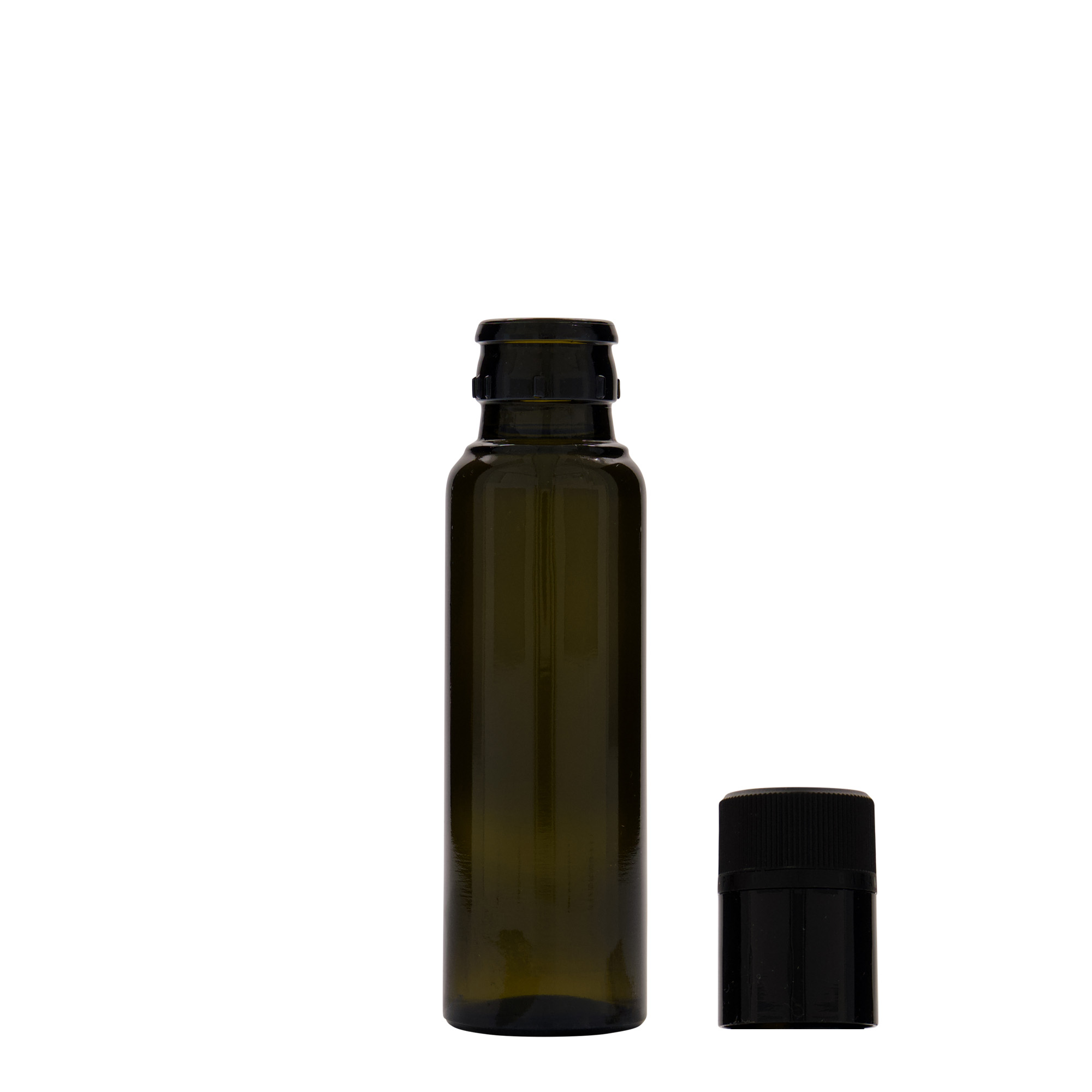 100 ml vinäger-/oljeflaska 'Willy New', glas, antikgrön, mynning: DOP