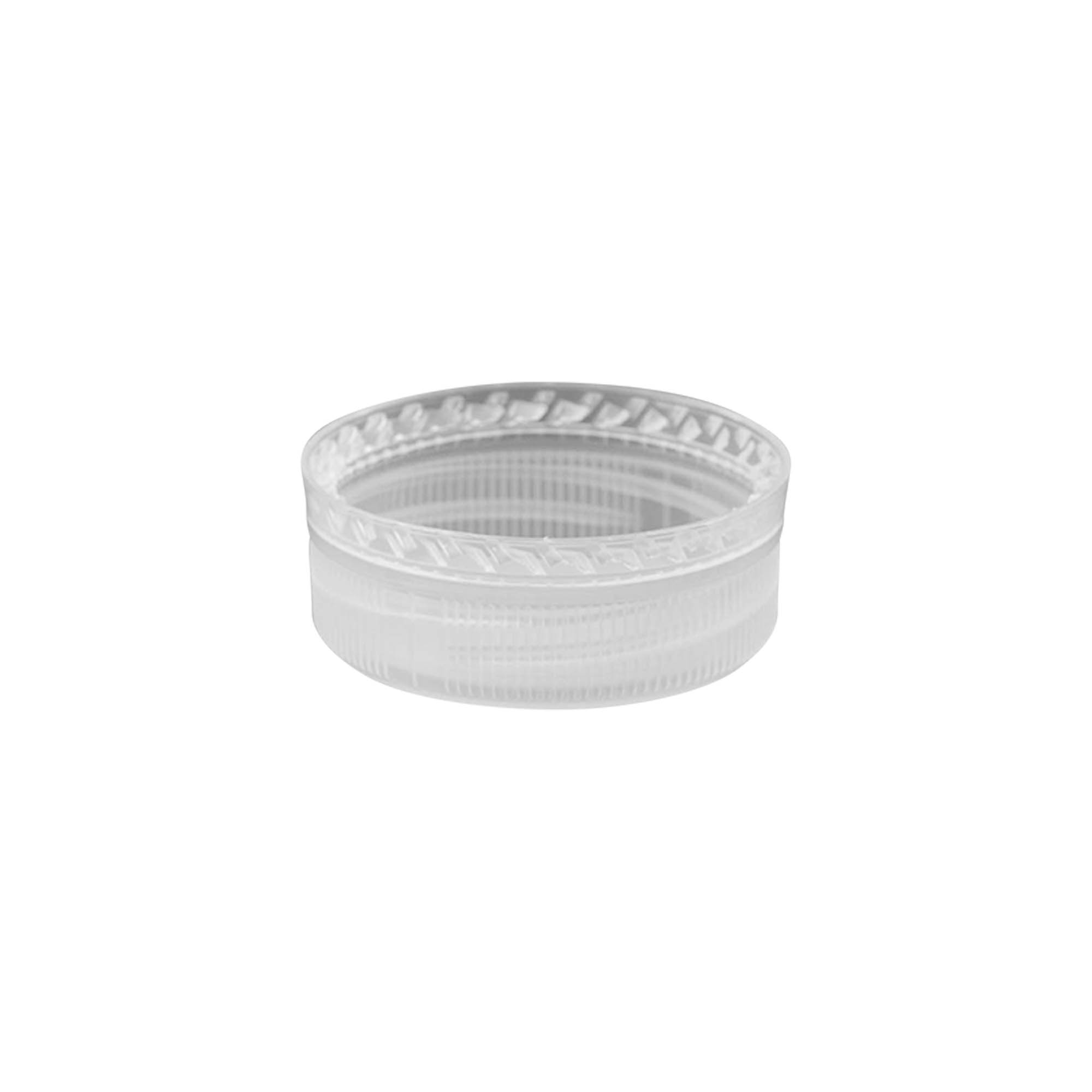 Skruvkapsel dubbelgänga, PE-plast, vit, för mynning: PET 38 mm