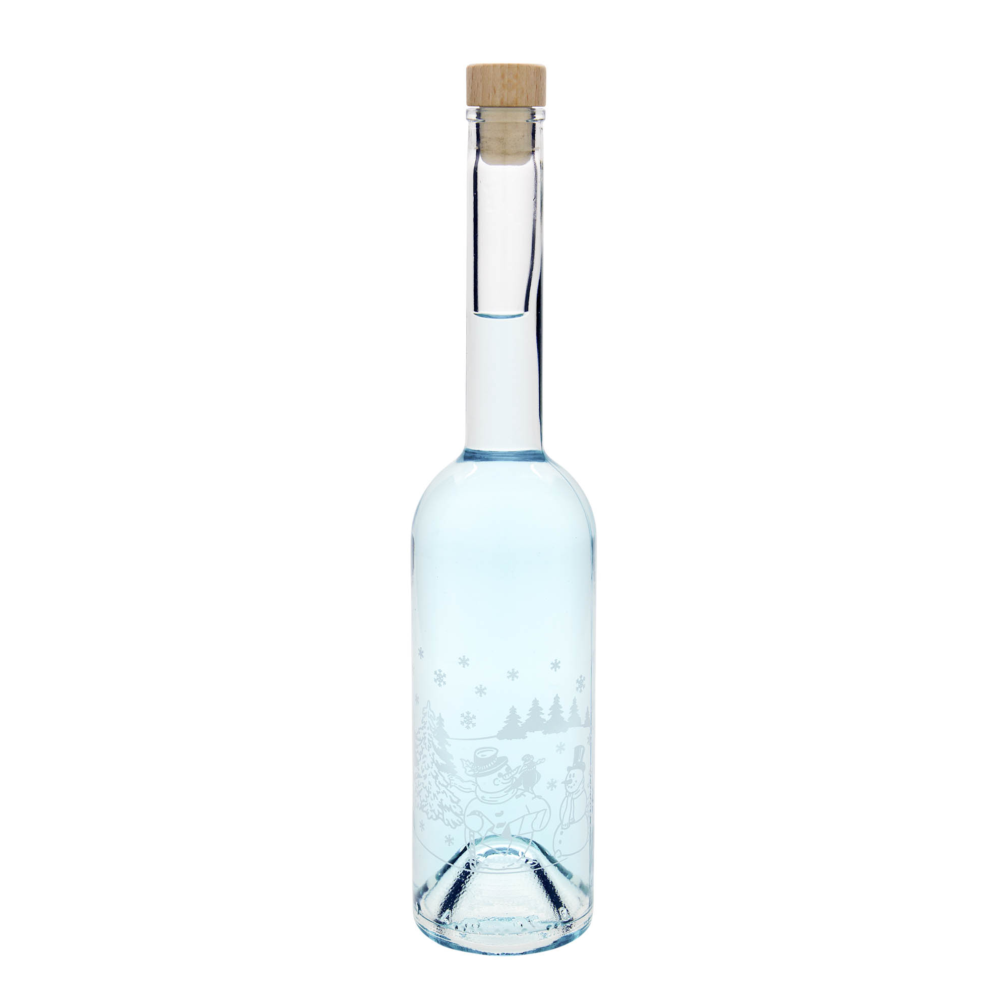 500 ml glasflaska 'Opera', motiv: snögubbsflaska, öppning: kork