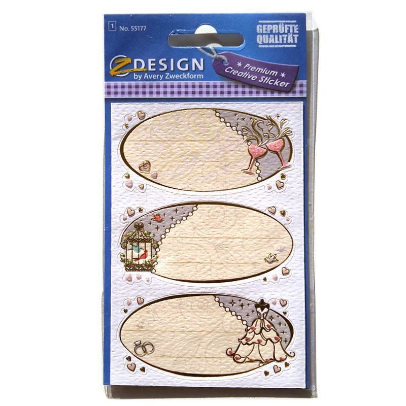 Zweckform Etiketter 'Bröllopsönskningar', oval, papper, flerfärgad Zweckform Etiketter 'Bröllopsönskningar', oval, papper, flerfärgad