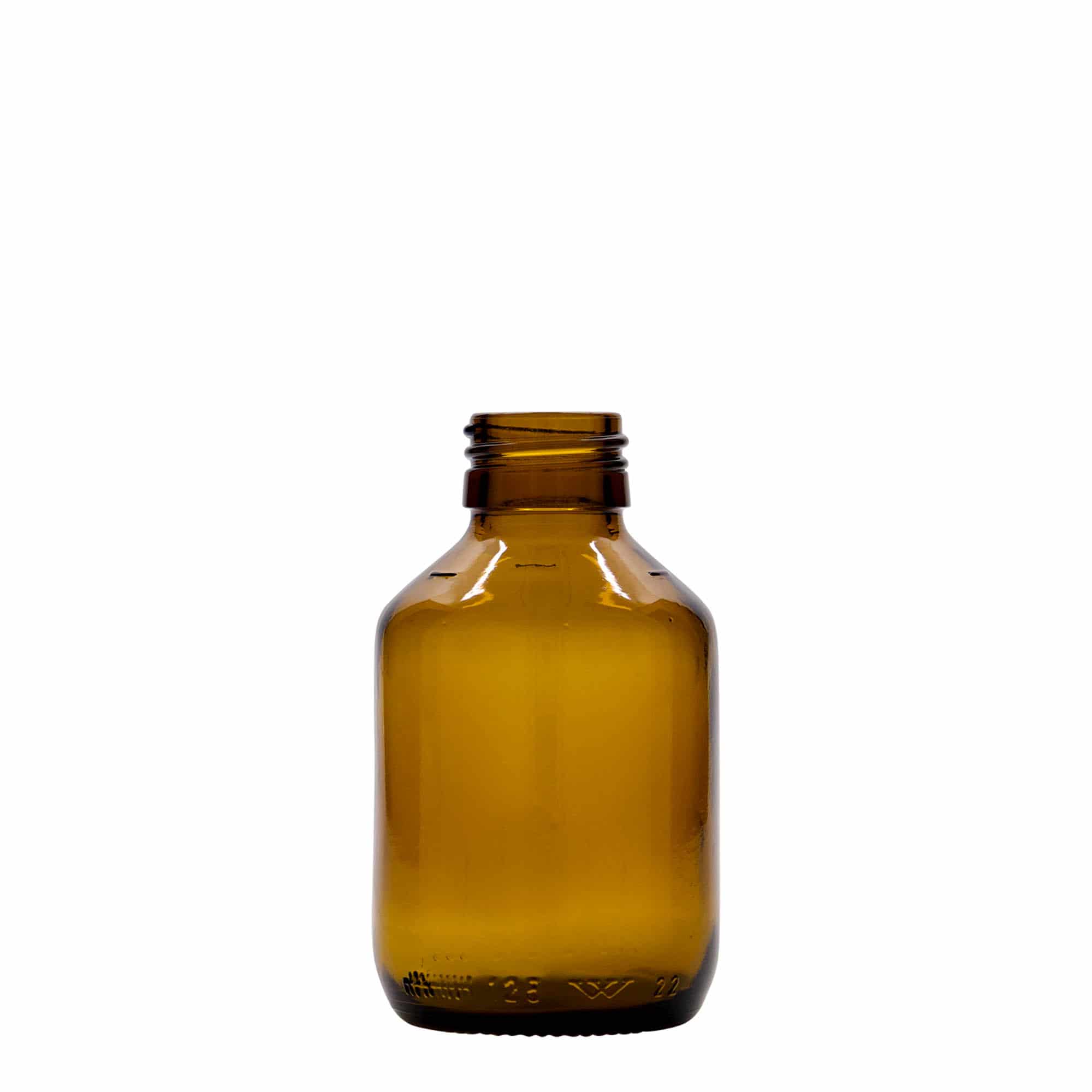 125 ml medicinflaska, brun, glas, mynning: PP 28 125 ml medicinflaska, brun, glas, mynning: PP 28