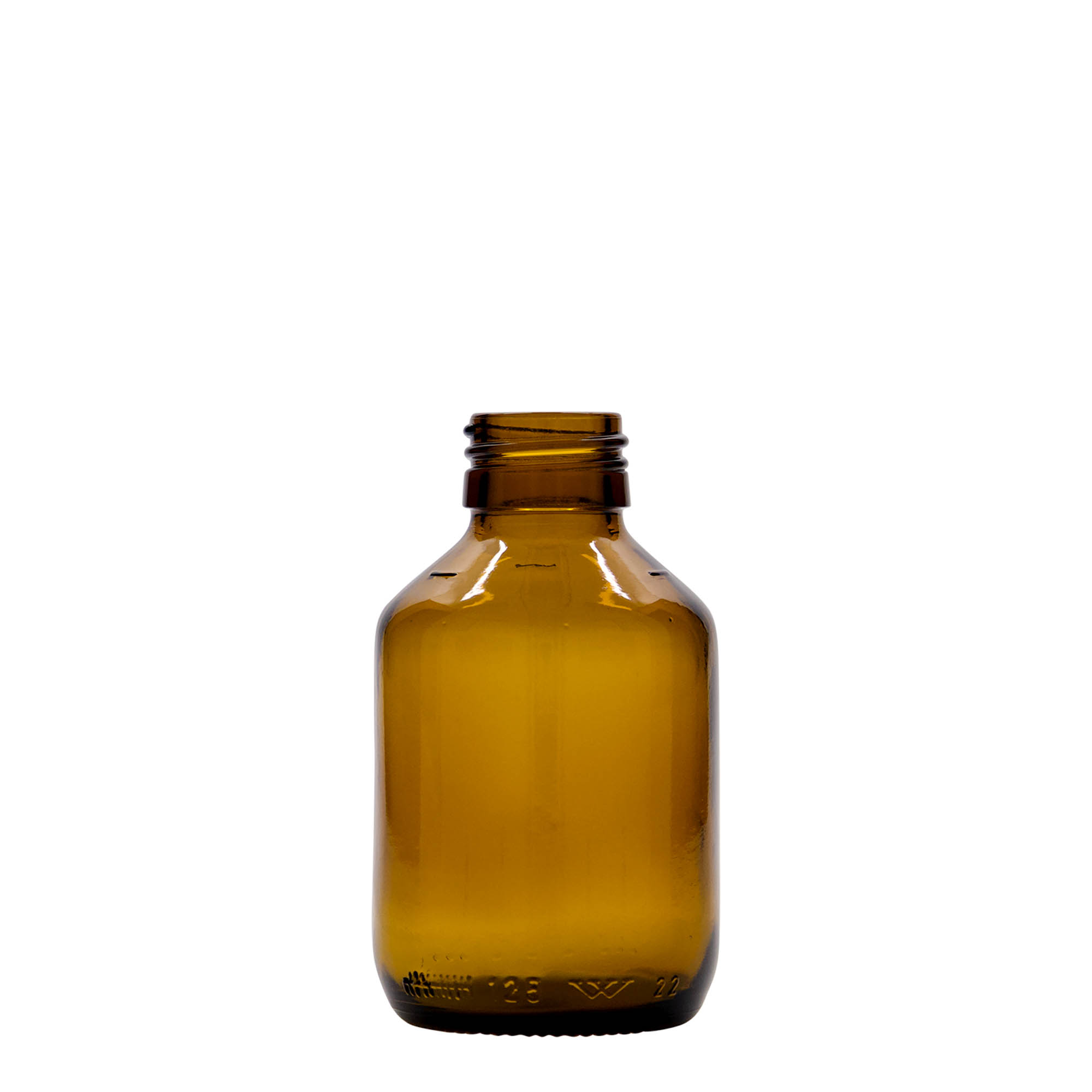 125 ml medicinflaska, brun, glas, öppning: PP 28