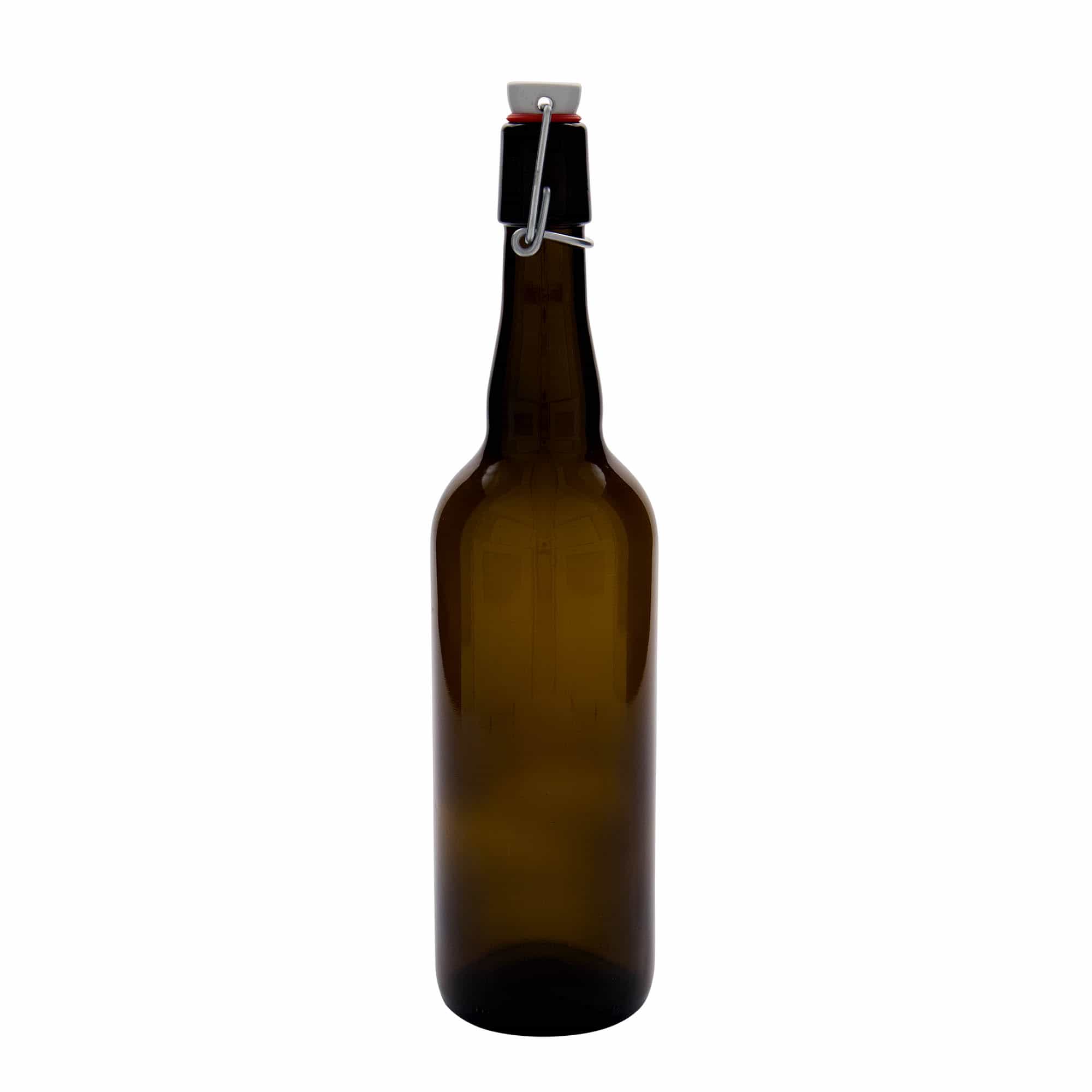 750 ml ölflaska Belgien, glas, brun, öppning: patentkork