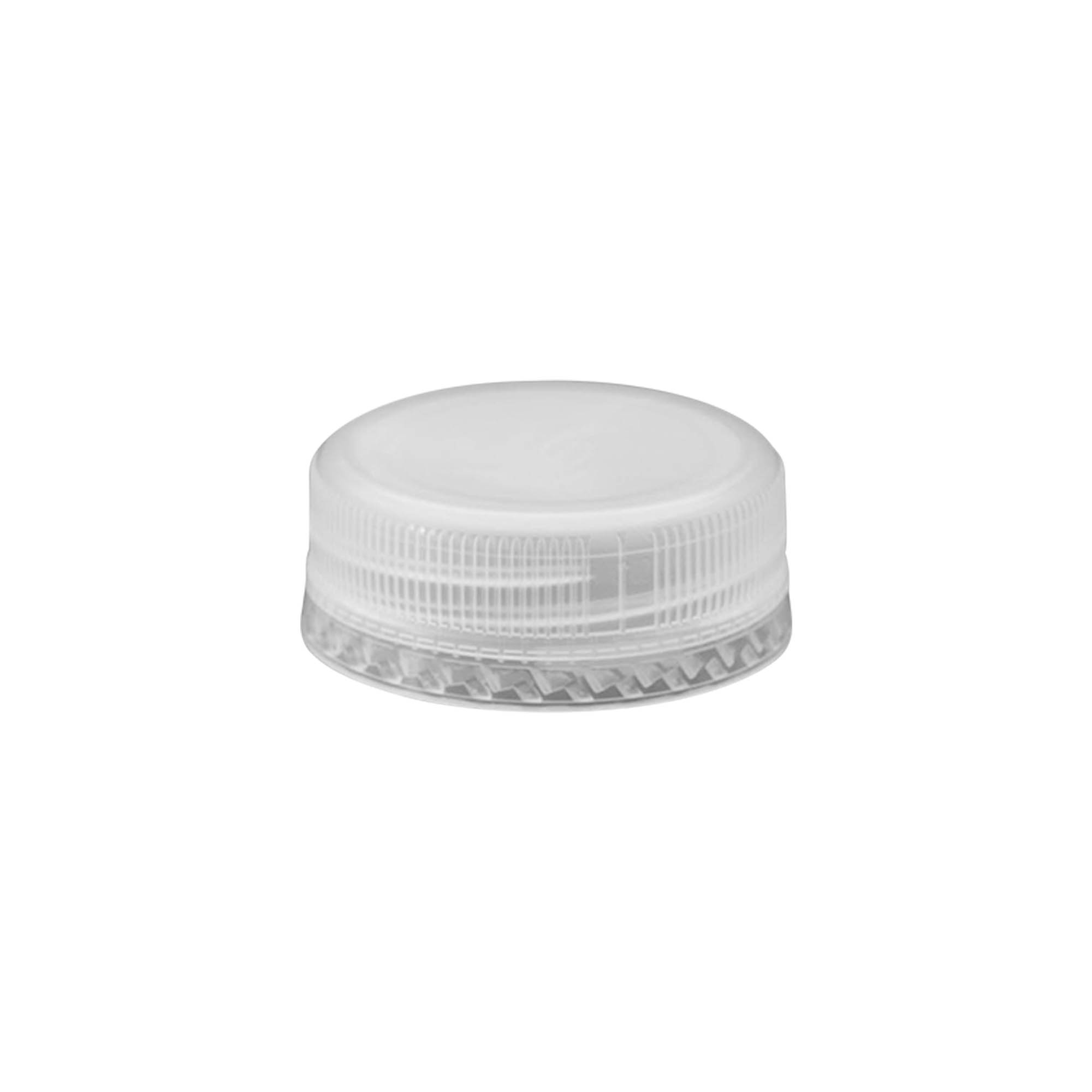 Skruvlock med tvåstartgänga, PE-plast, vit, för mynning: PET 38 mm