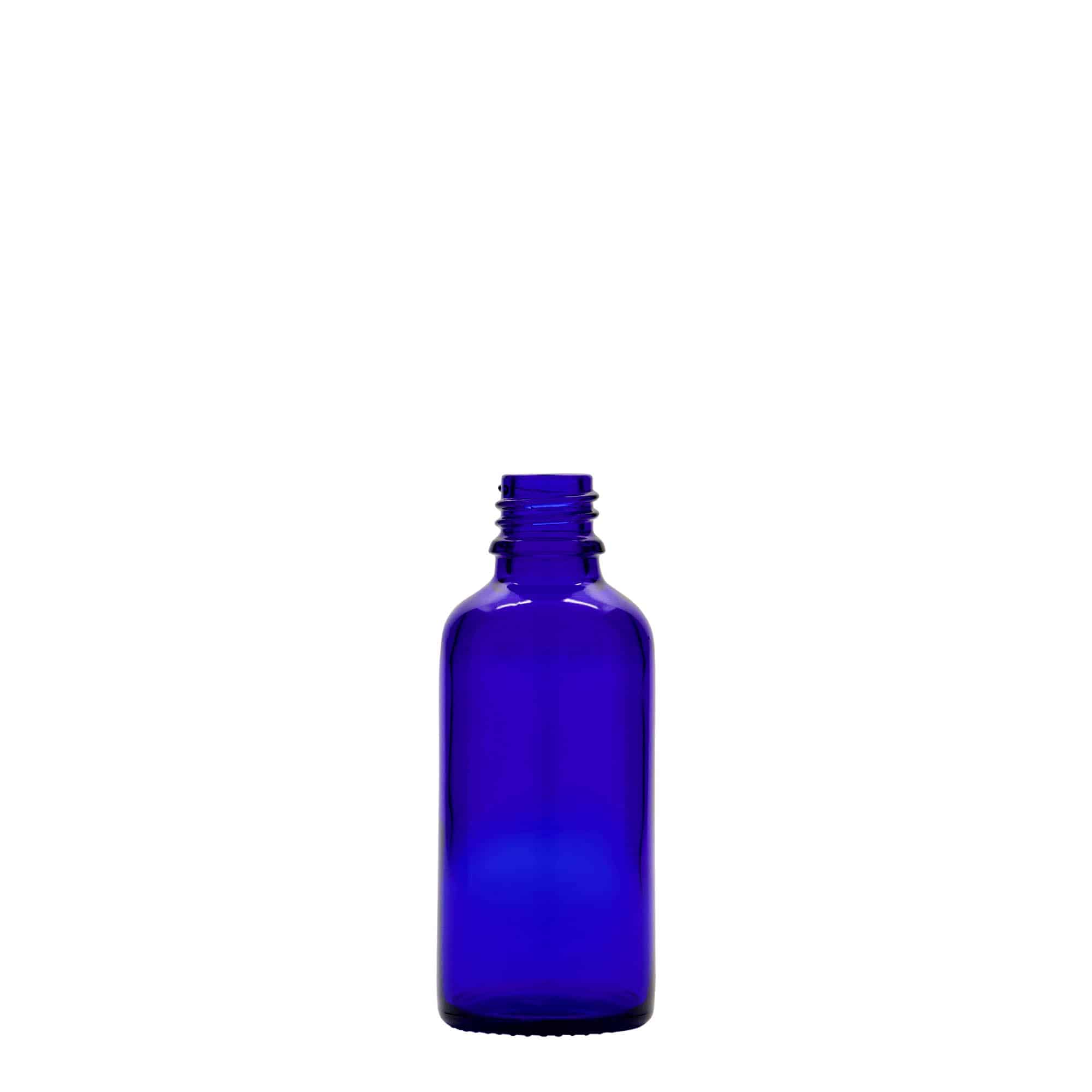 50 ml medicinflaska, glas, kungligt blå, öppning: DIN 18