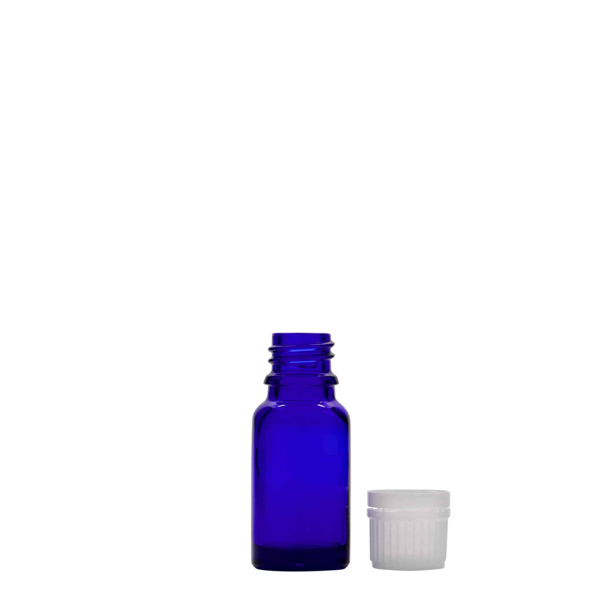 10 ml medicinflaska, glas, kungligt blå, mynning: DIN 18