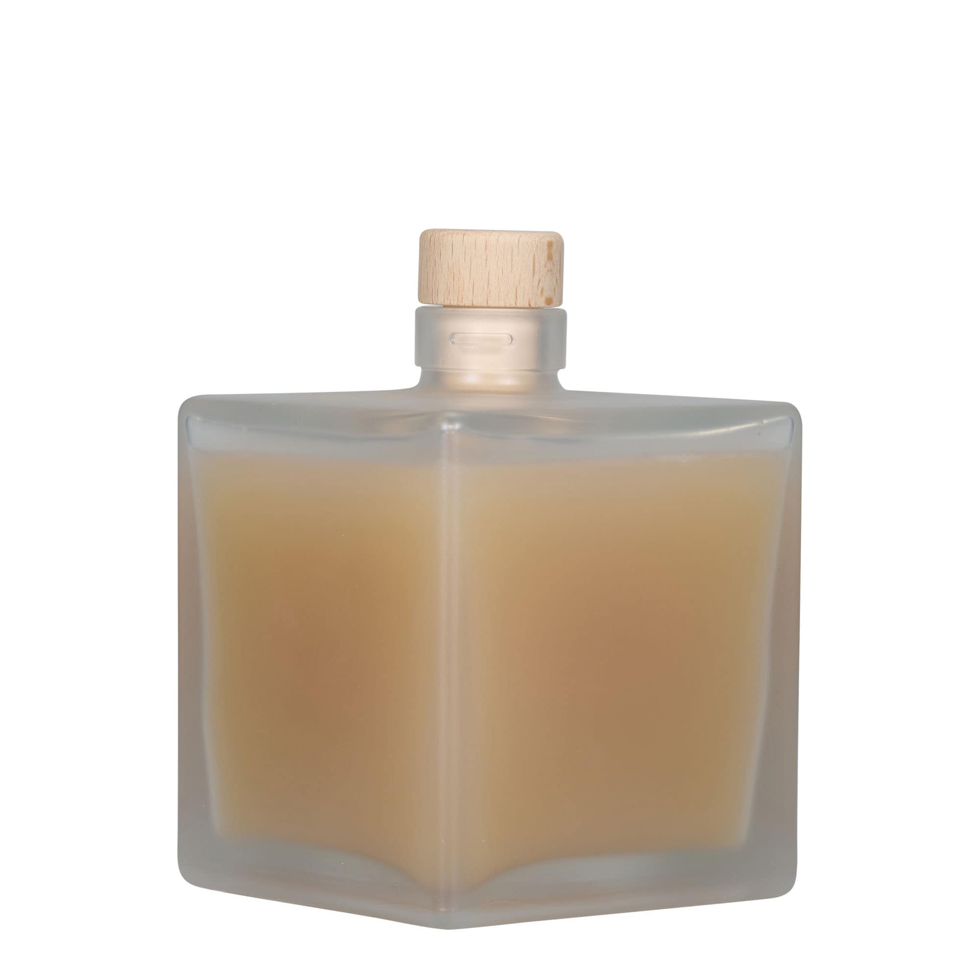 500 ml glasflaska 'Cube', kvadratisk, frostad, mynning: kork