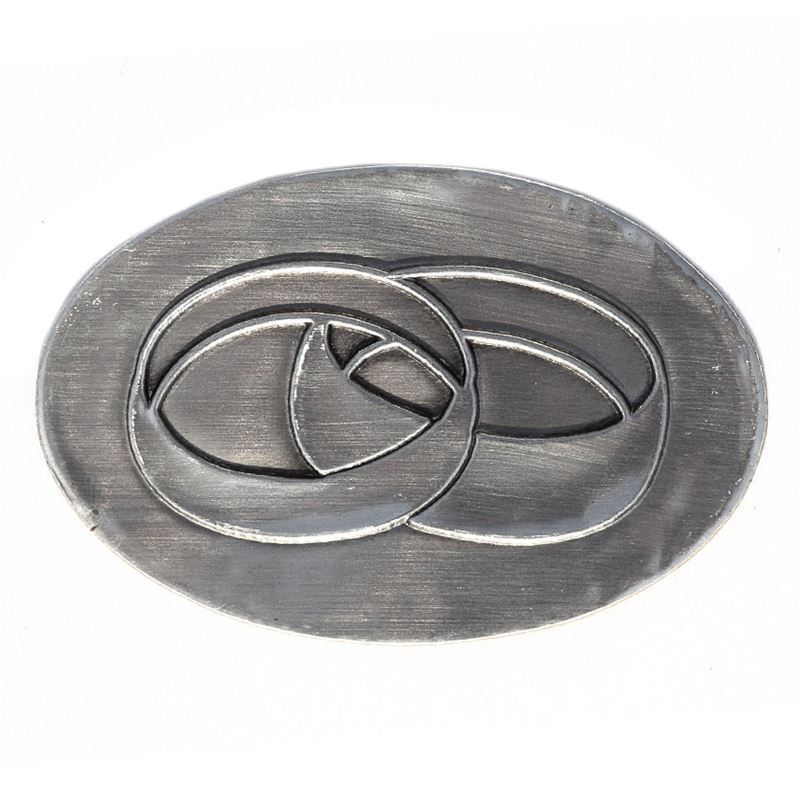 Tennetikett 'Vigselringar', oval, metall, silver Tennetikett 'Vigselringar', oval, metall, silver
