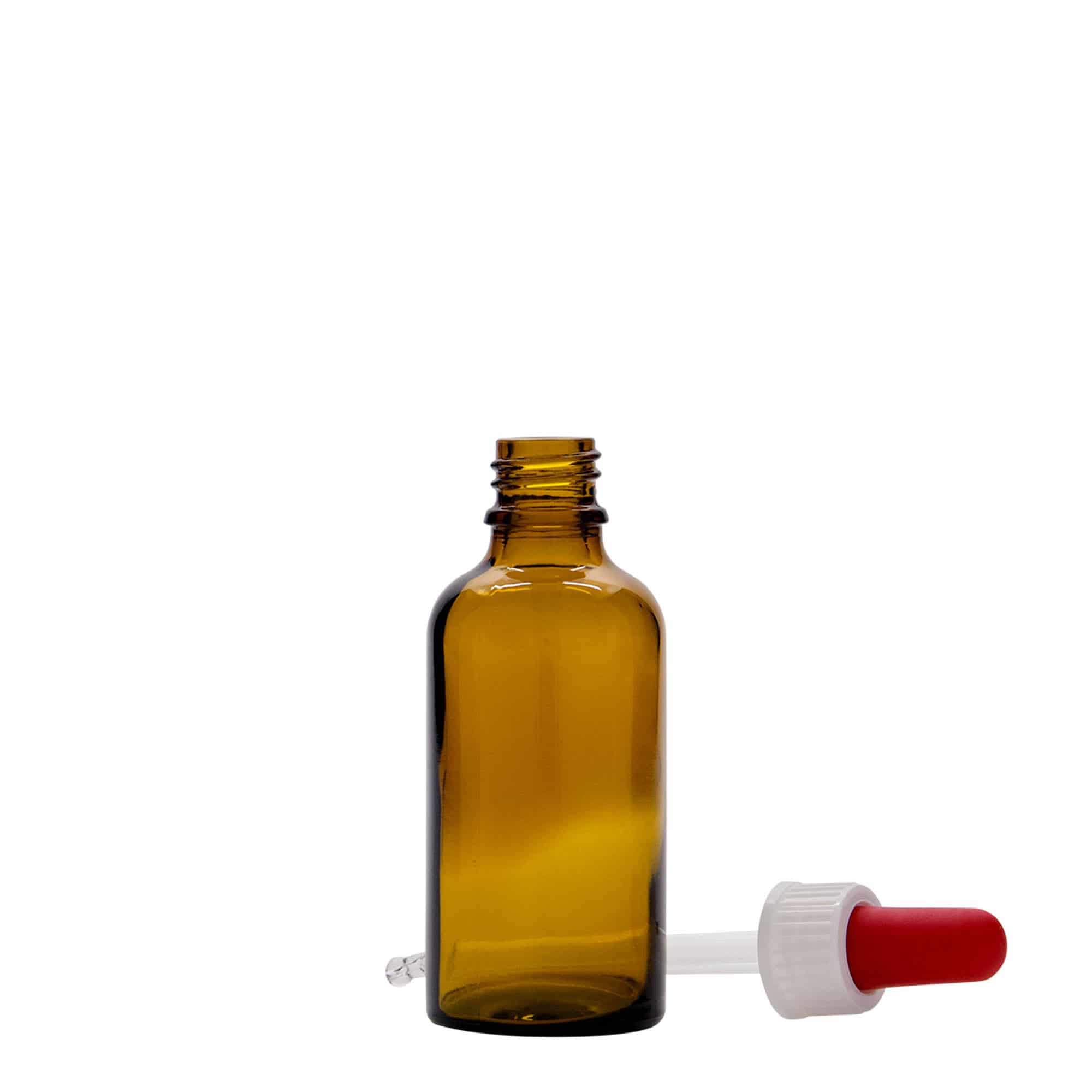 50 ml pipettflaska medicin, glas, brun-röd, öppning: DIN 18
