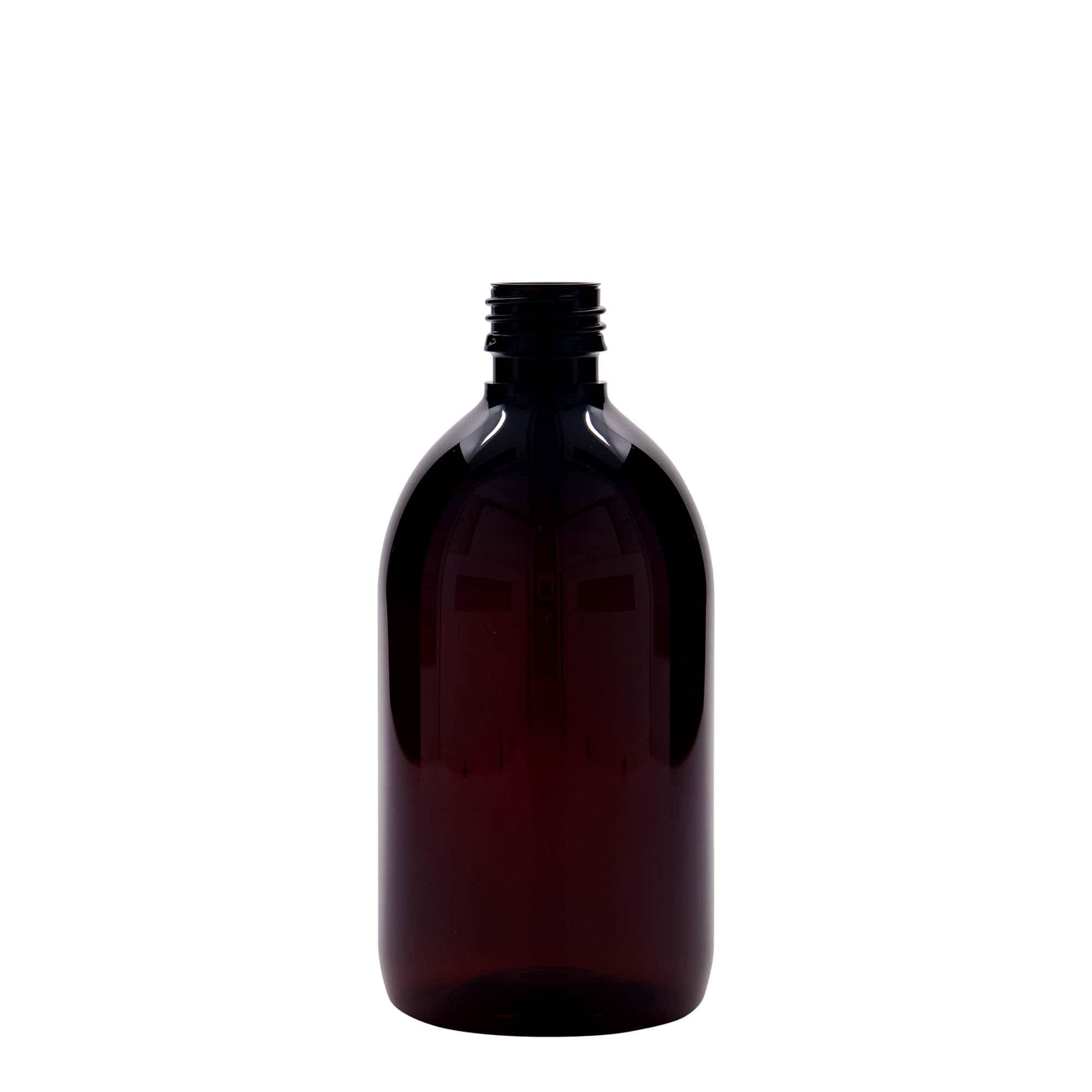 500 ml PET-medicinflaska, brun, plast, mynning: PP 28 500 ml PET-medicinflaska, brun, plast, mynning: PP 28