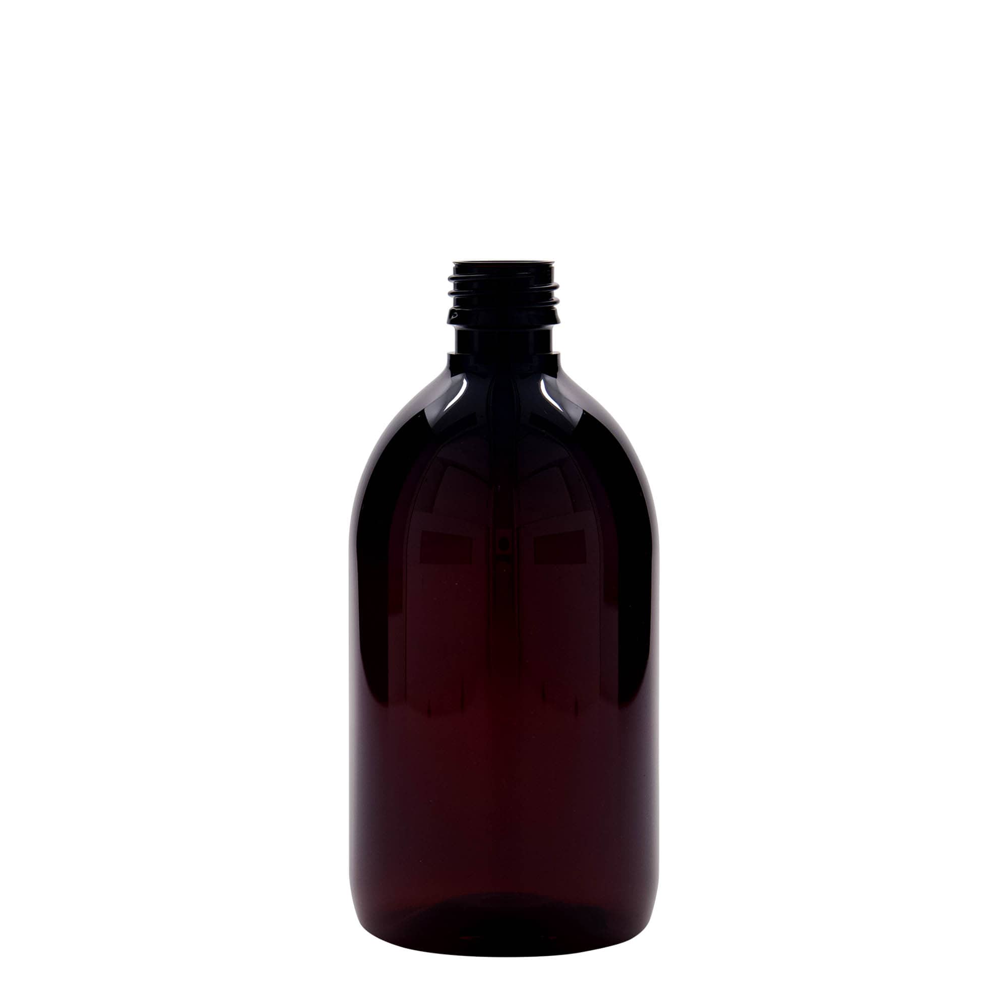 500 ml PET-medicinflaska, brun, plast, öppning: PP 28
