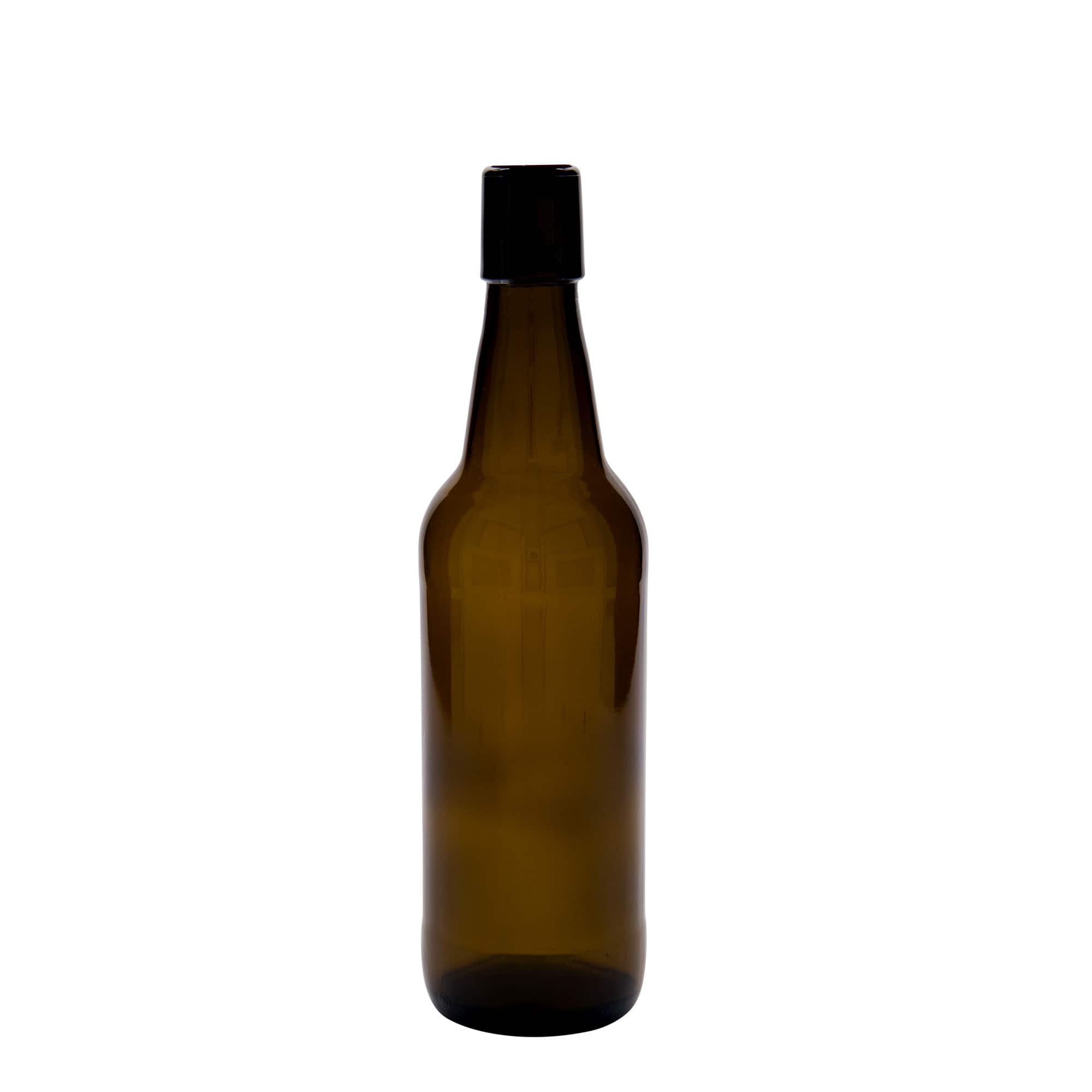 500 ml ölflaska, glas, brun, mynning: patentkork 500 ml ölflaska, glas, brun, mynning: patentkork