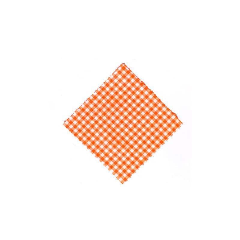 Rutig tygrundel för syltburk 15x15, kvadratisk, textil, orange, mynning: TO58-TO82
