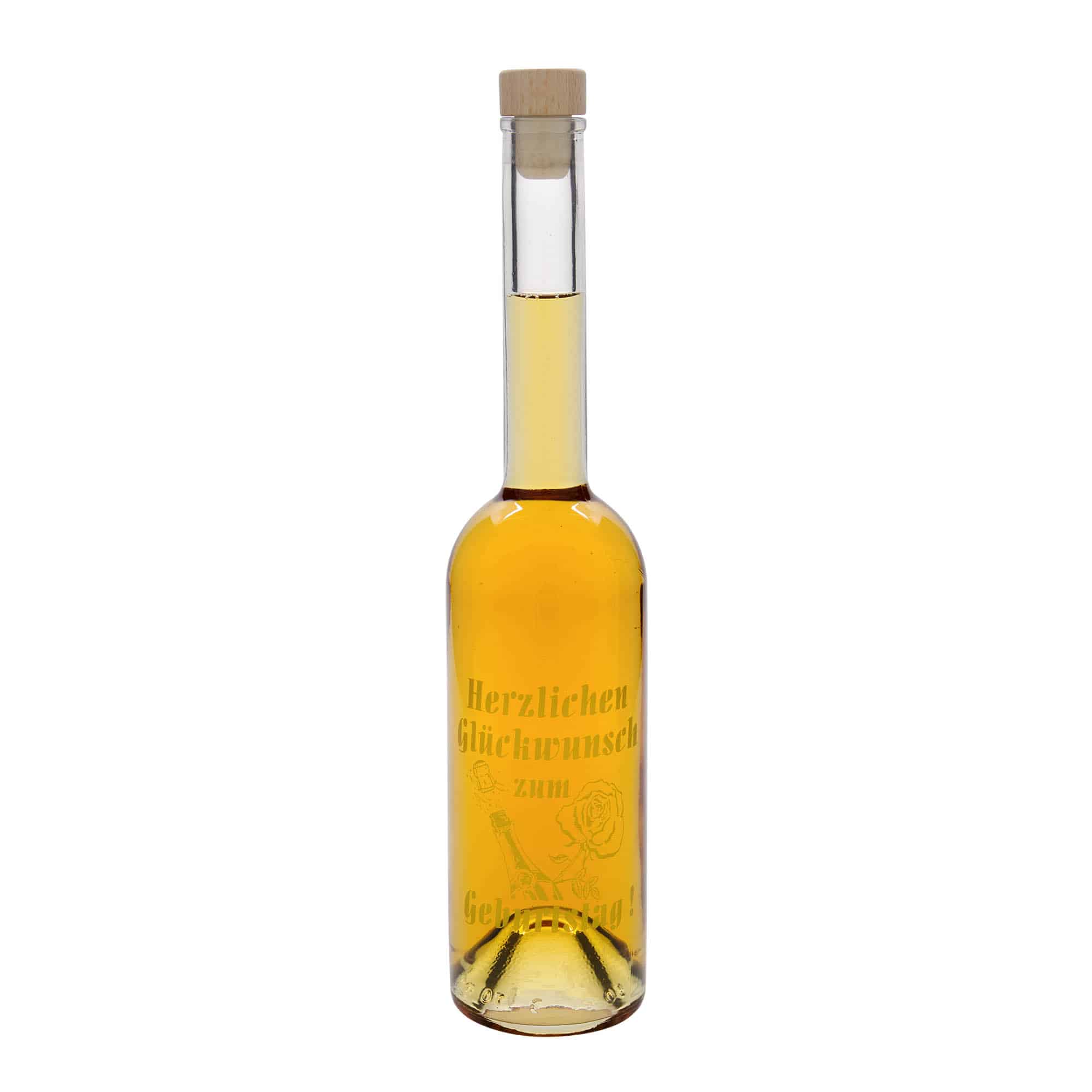 500 ml glasflaska 'Opera', motiv: födelsedagsflaska, mynning: kork