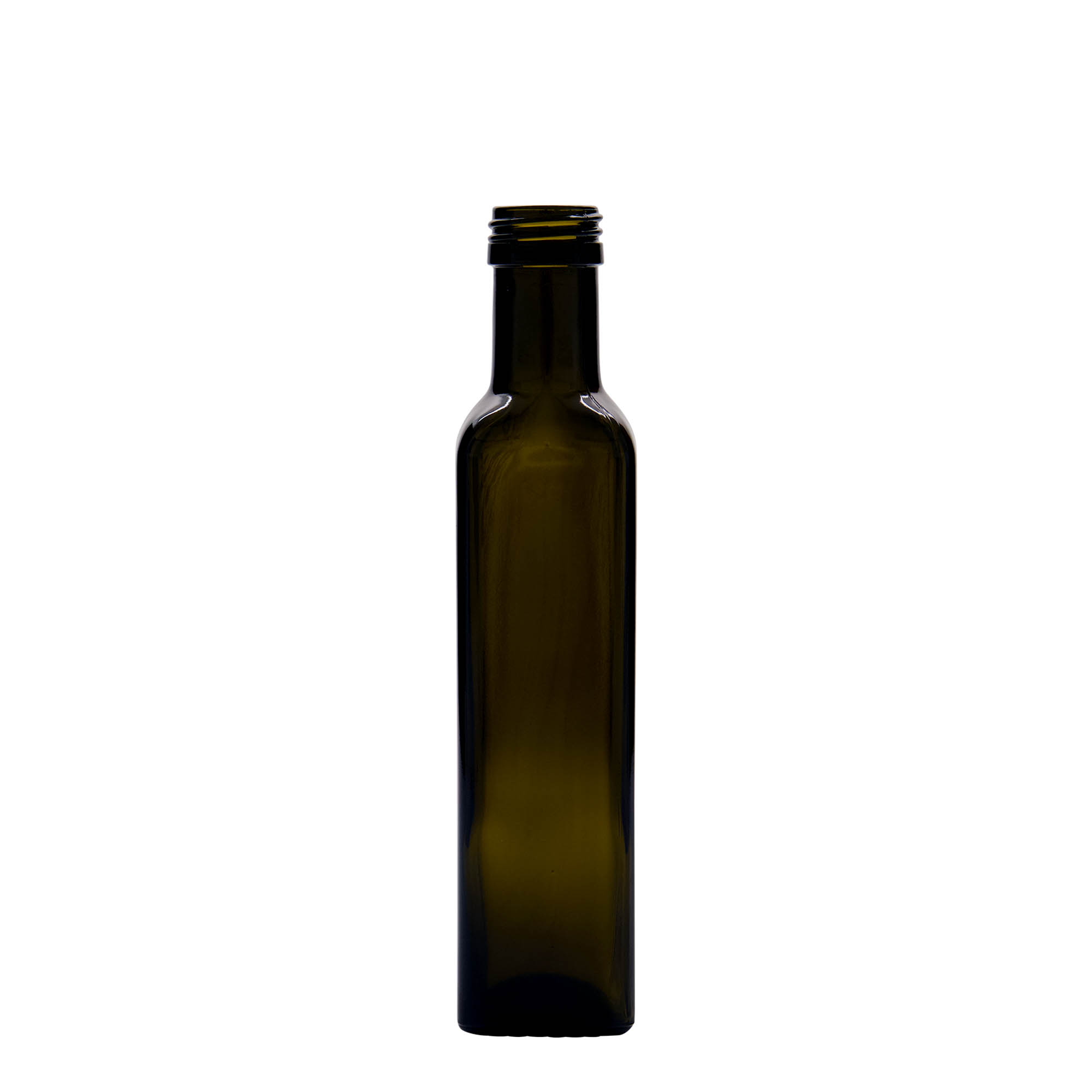 250 ml glasflaska 'Marasca', kvadratisk, antikgrön, mynning: PP 31,5 250 ml glasflaska 'Marasca', kvadratisk, antikgrön, mynning: PP 31,5