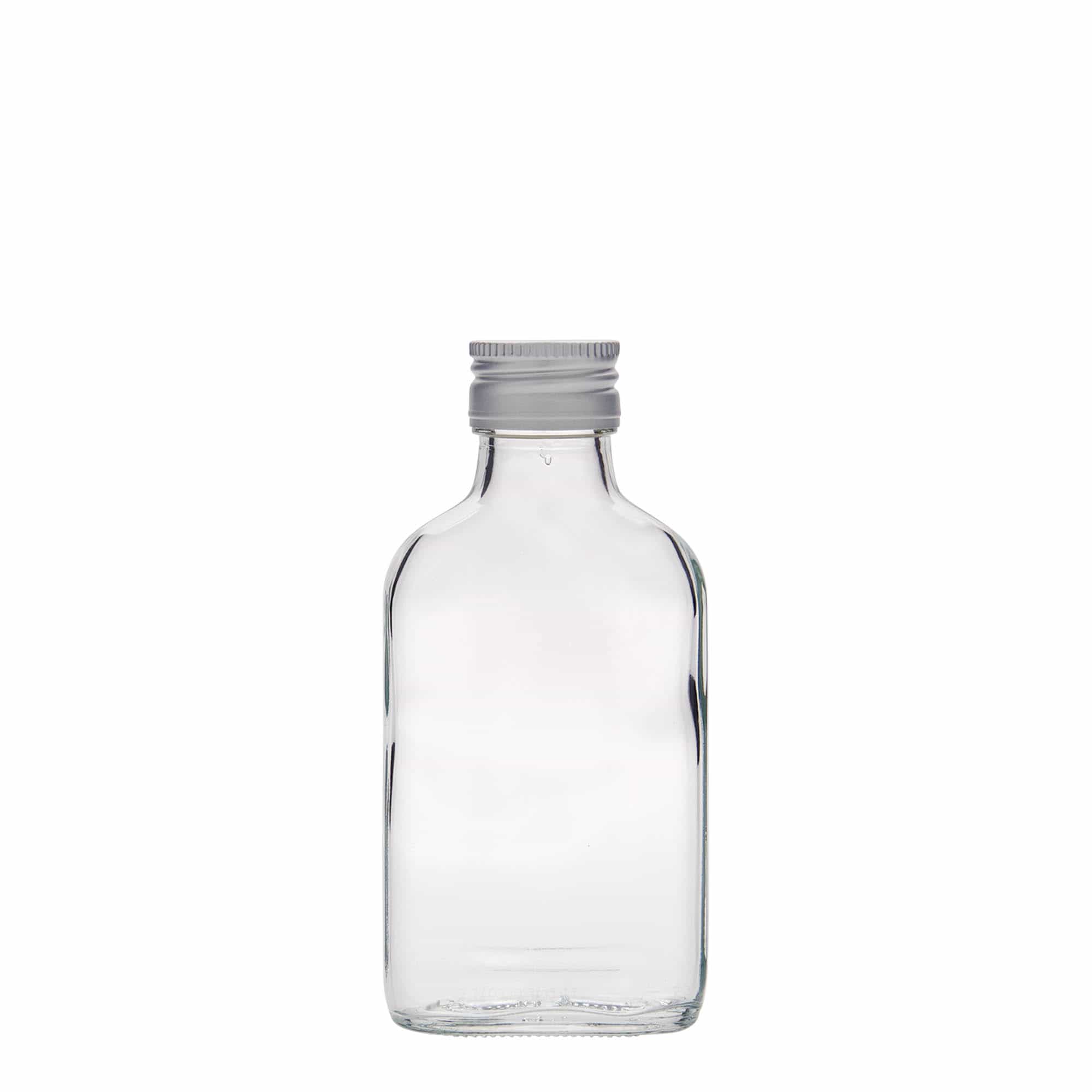 100 ml fickplunta, rektangulär, glas, mynning: PP 28
