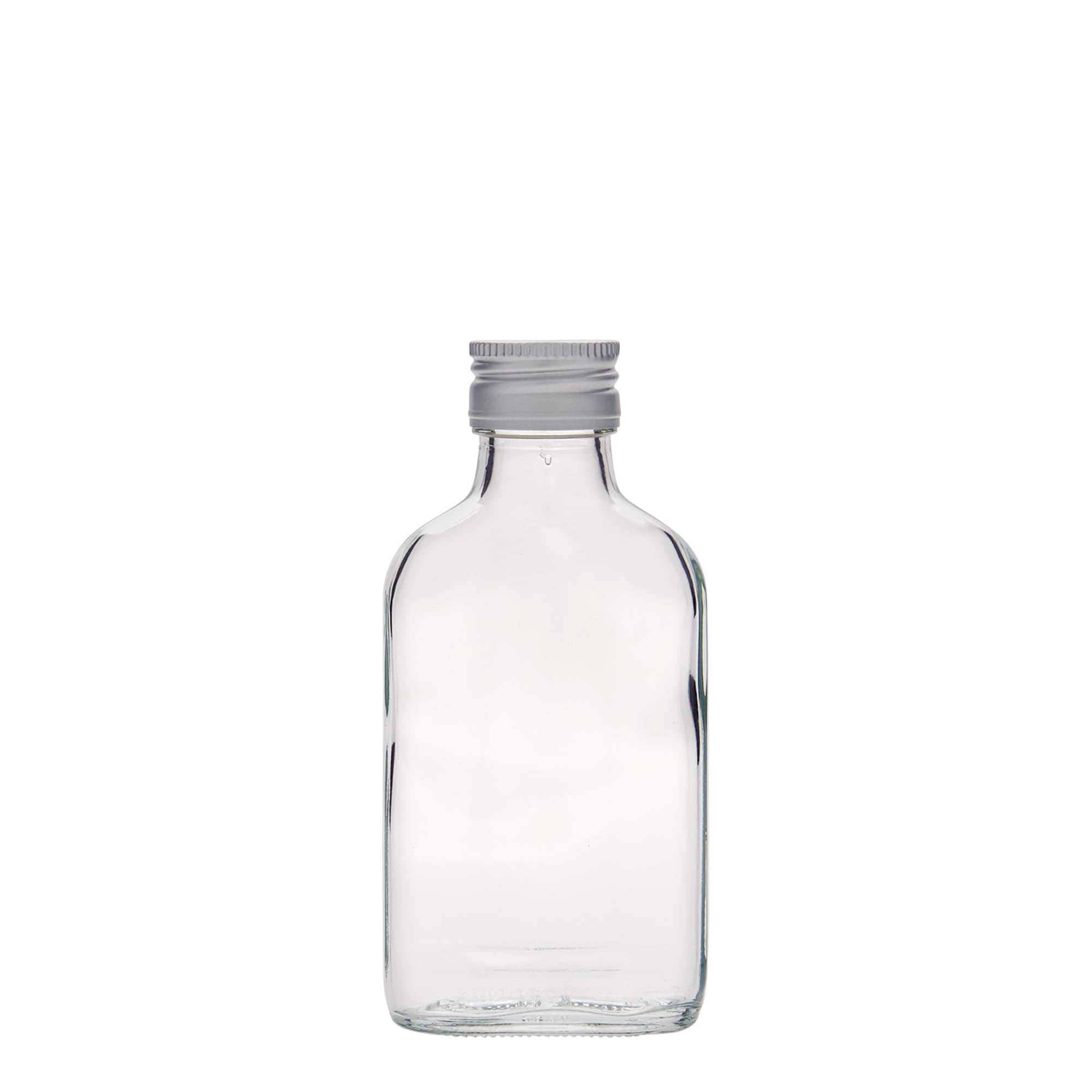 100 ml fickflaska, rektangulär, glas, öppning: PP 28