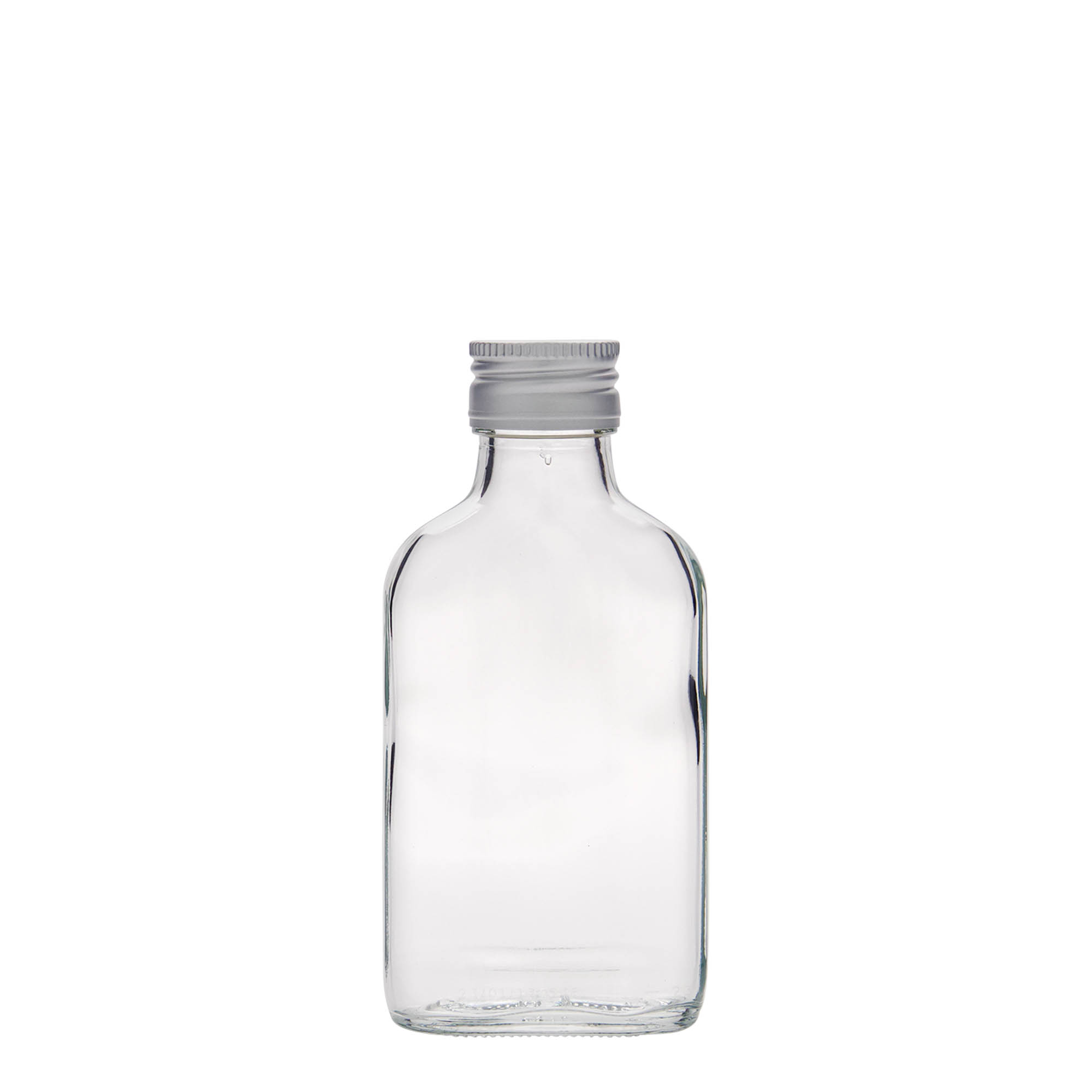 100 ml fickflaska, rektangulär, glas, öppning: PP 28
