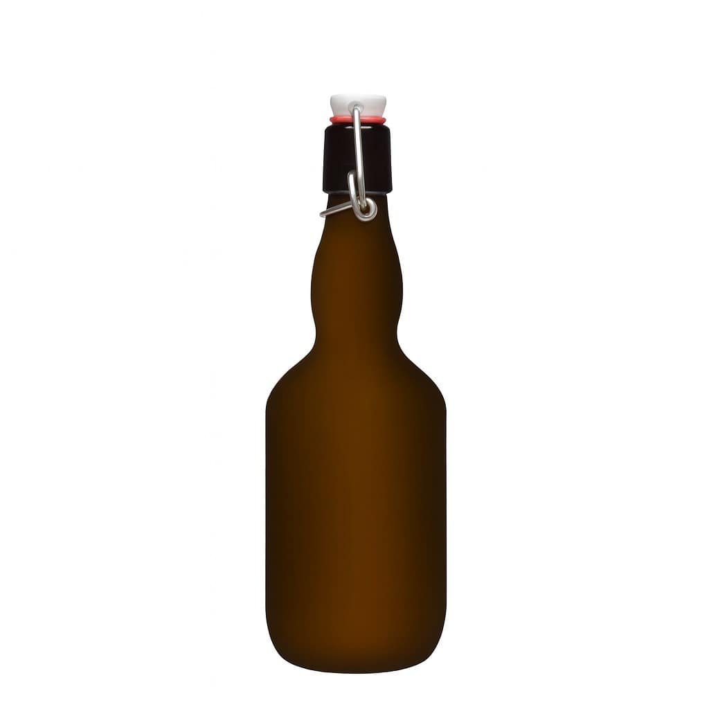 500 ml ölflaska med kragehals, glas, antikgrön, öppning: bygelkapsyl