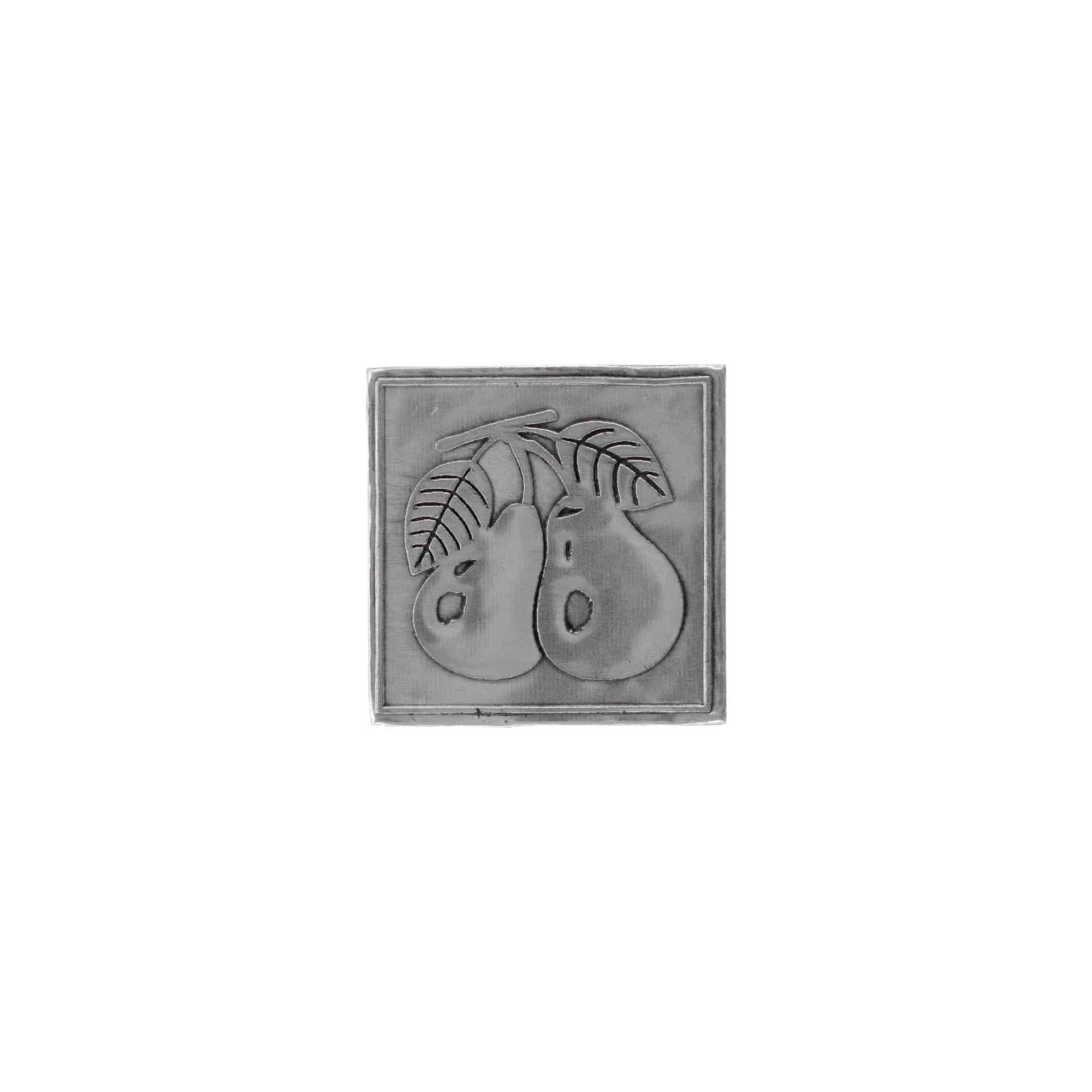 Tennetikett 'Päron', kvadratisk, metall, silver