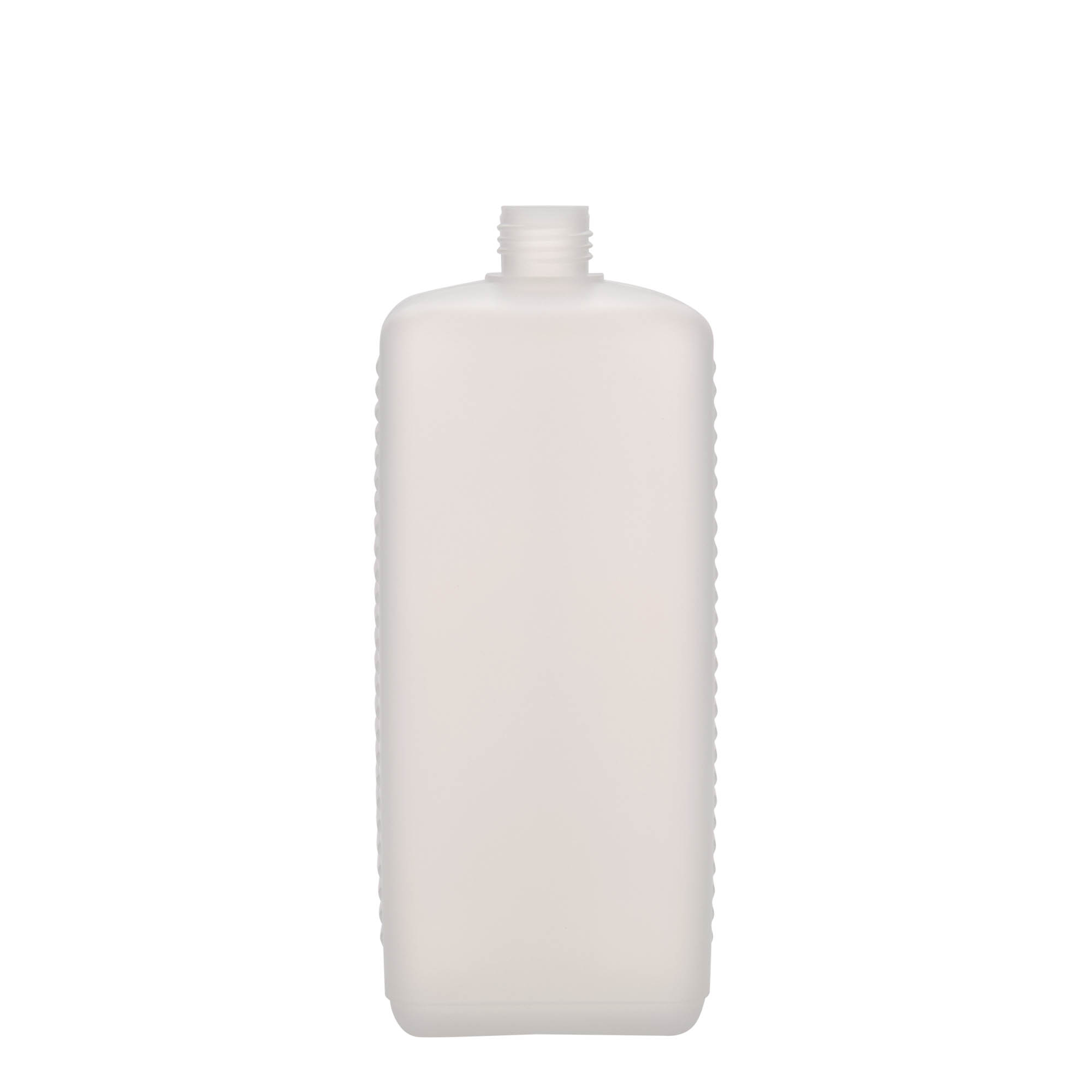 1.000 ml dunkflaska, rektangulär, HDPE-plast, natur, öppning: DIN 25 EPE