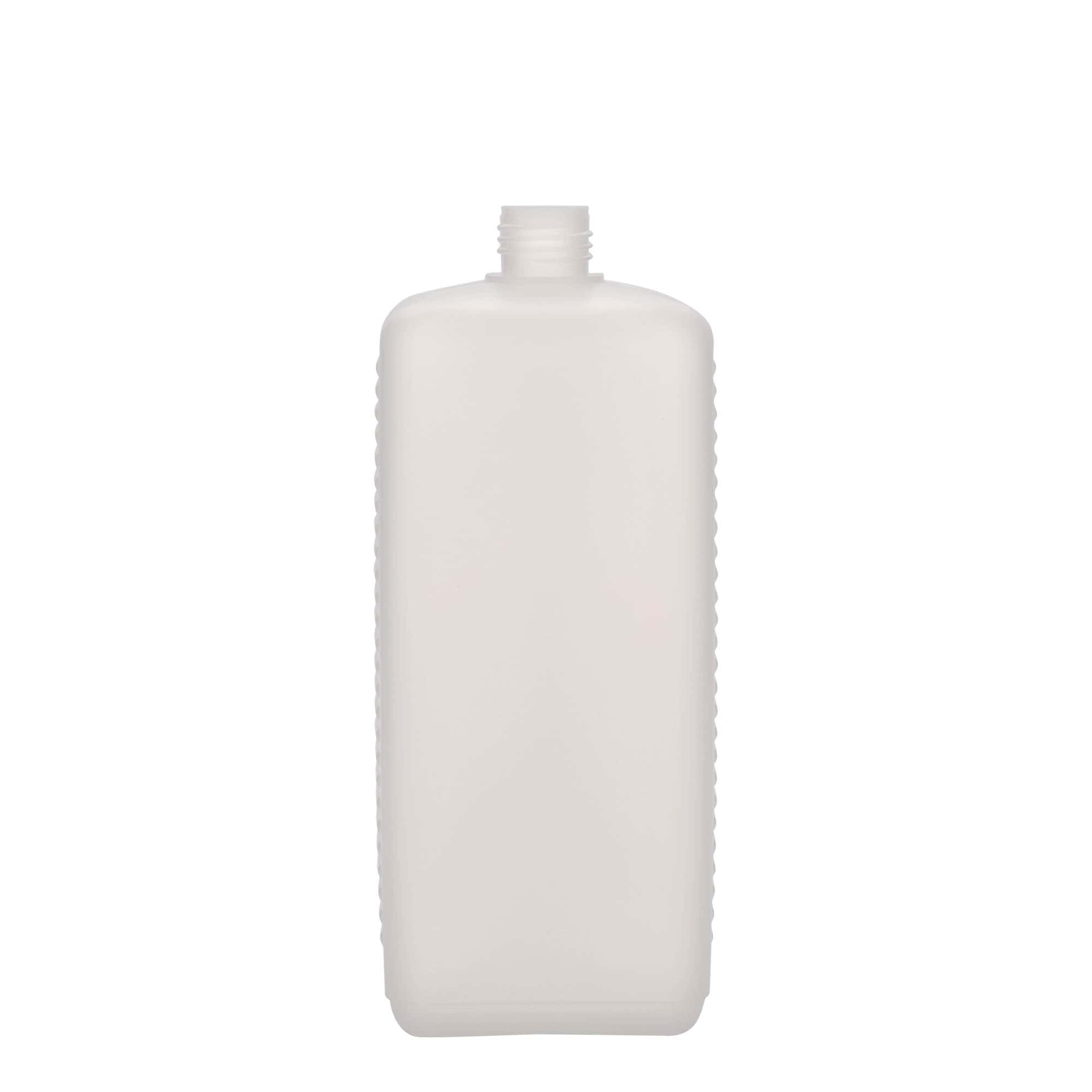 1.000 ml dunkflaska, rektangulär, HDPE-plast, natur, öppning: DIN 25 EPE