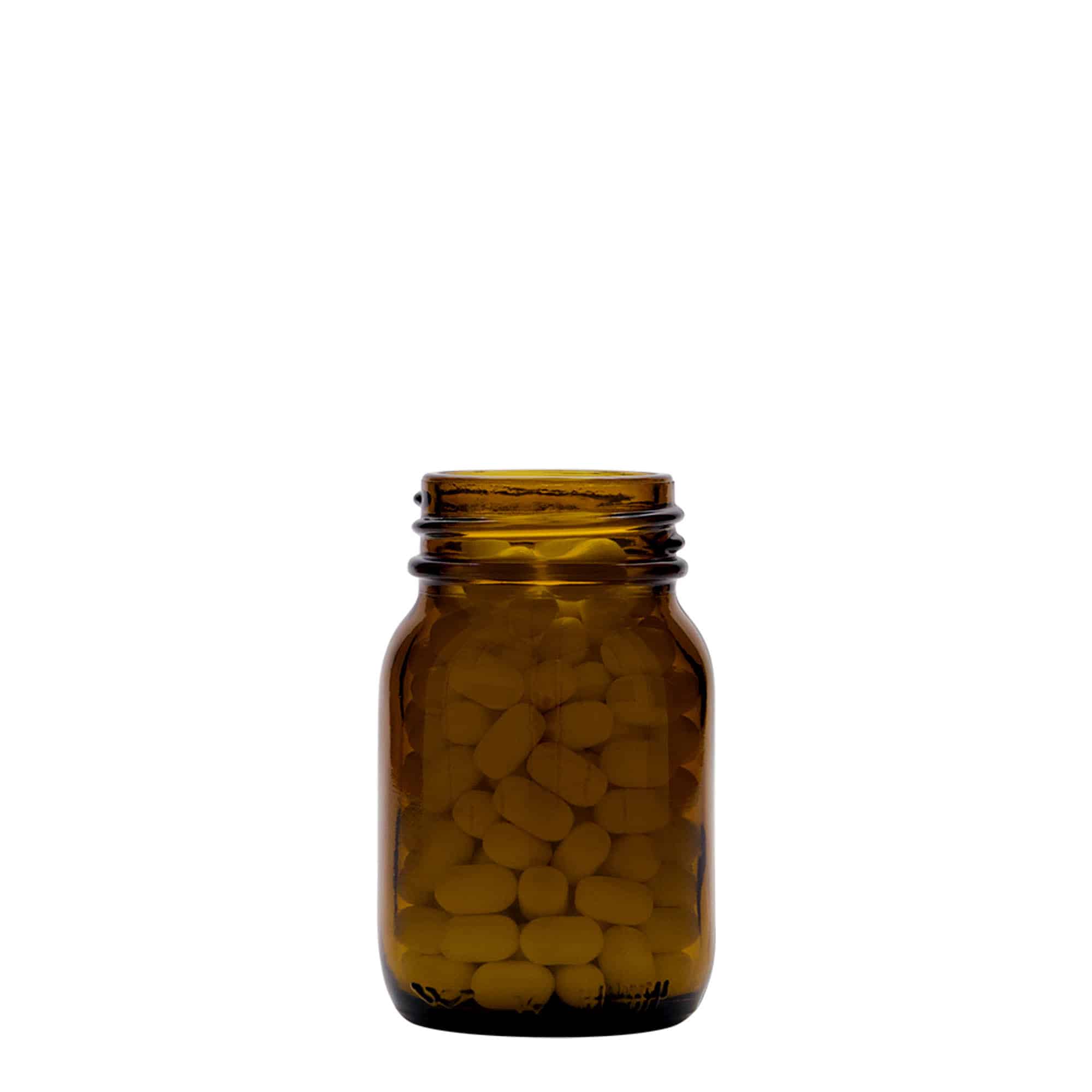 75 ml burk med bred hals, brun, mynning: DIN 40