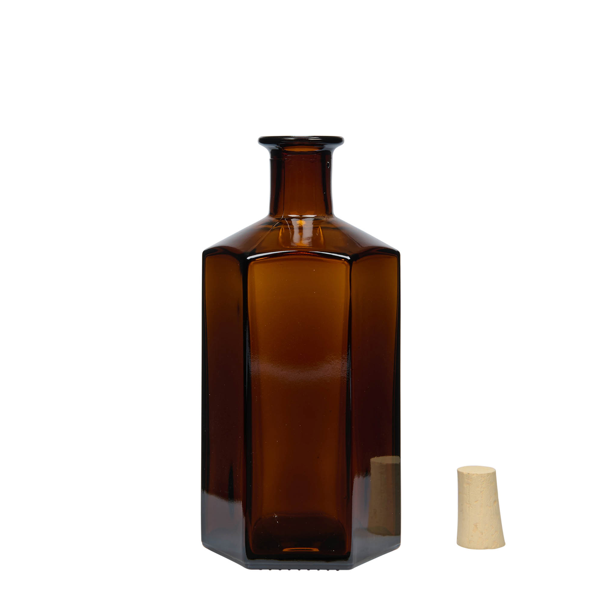 500 ml glasflaska apotekare 'Jimmy', sexkantig, brun, öppning: kork 500 ml glasflaska apotekare 'Jimmy', sexkantig, brun, öppning: kork
