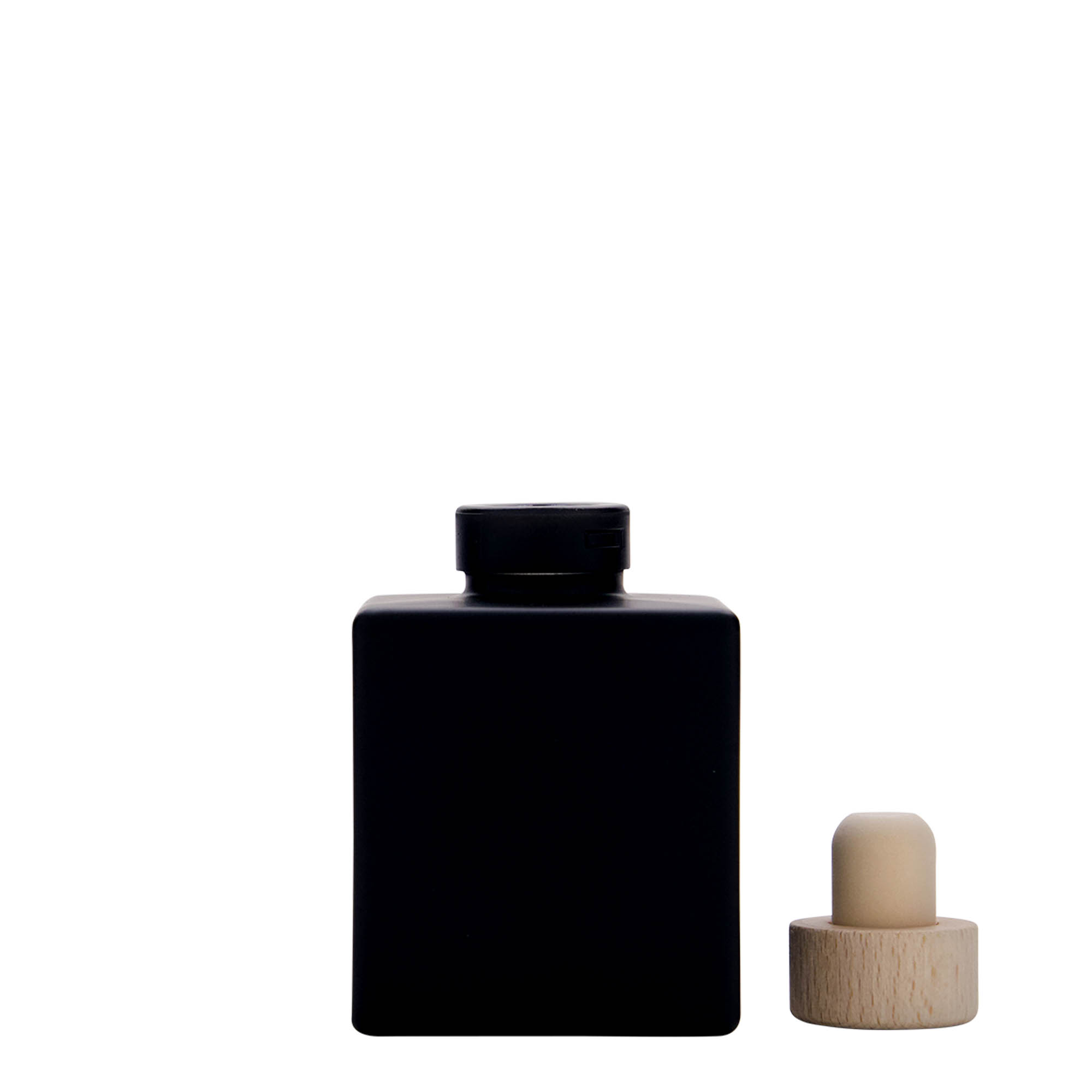 100 ml glasflaska 'Cube', kvadratisk, svart, öppning: kork