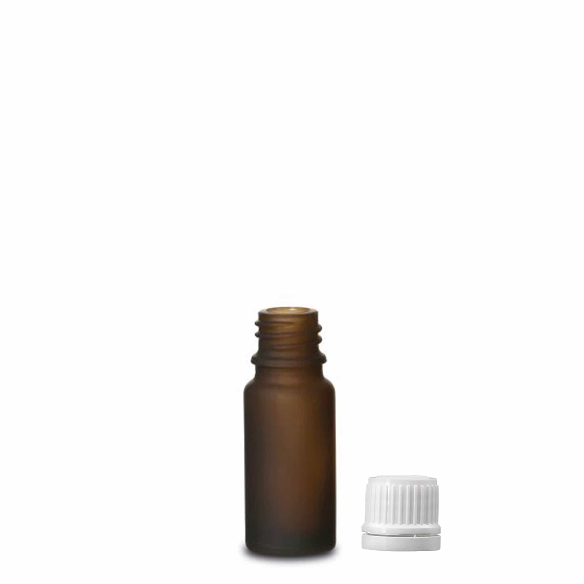 10 ml medicinflaska, glas, brunt frostat, mynning: DIN 18