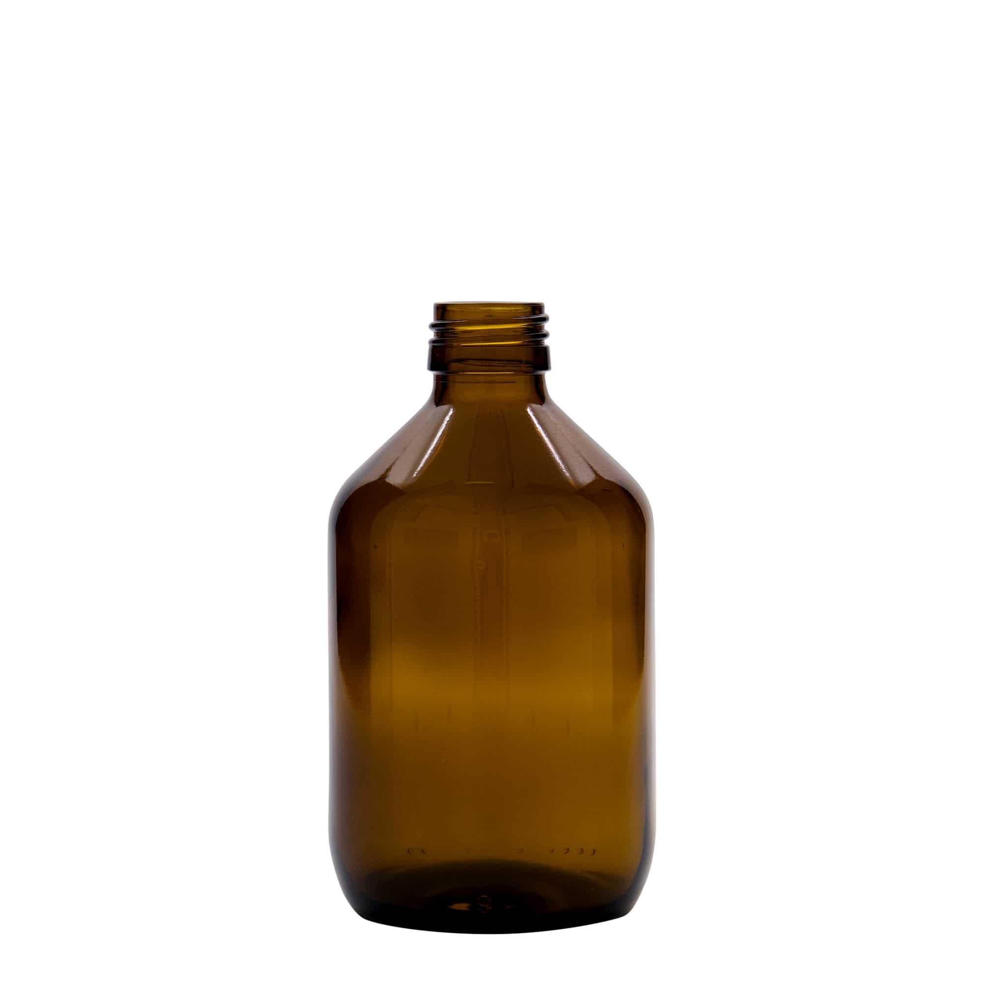 300 ml medicinflaska, brun, glas, mynning: PP 28