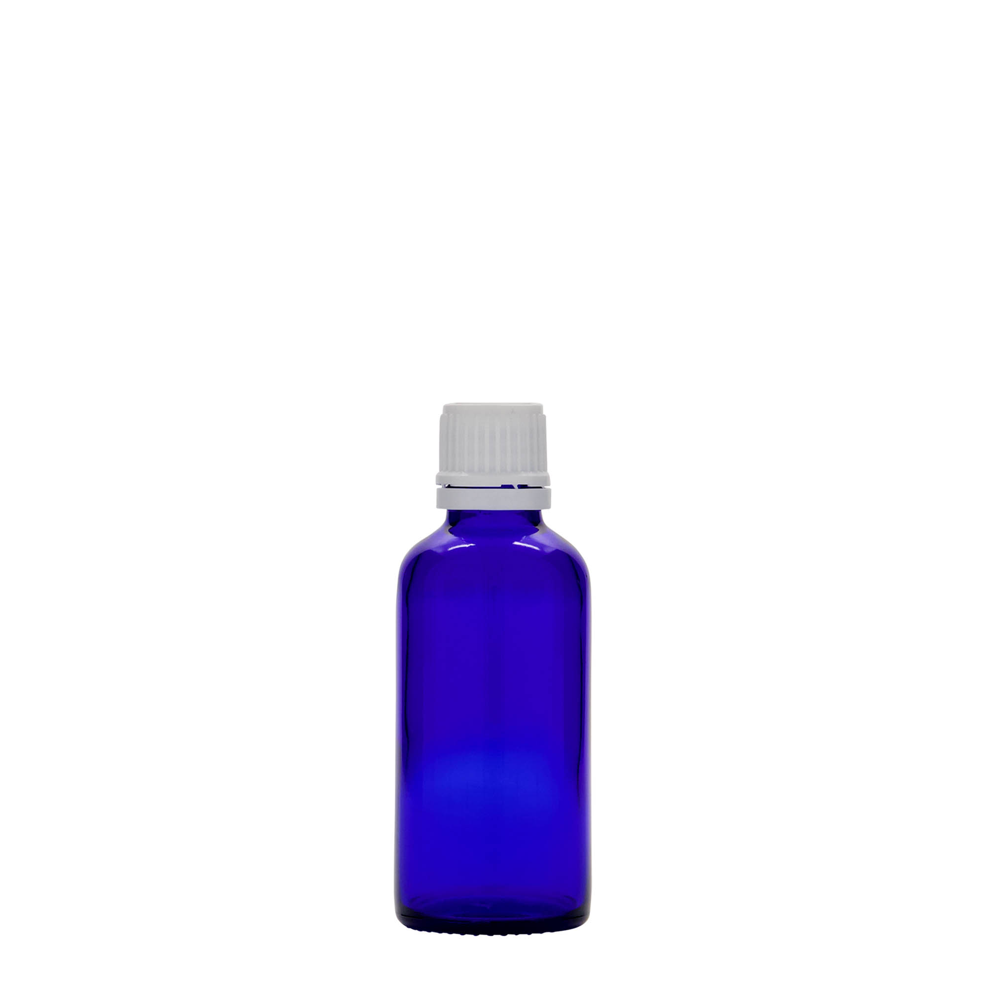 50 ml medicinflaska, glas, kungligt blå, öppning: DIN 18