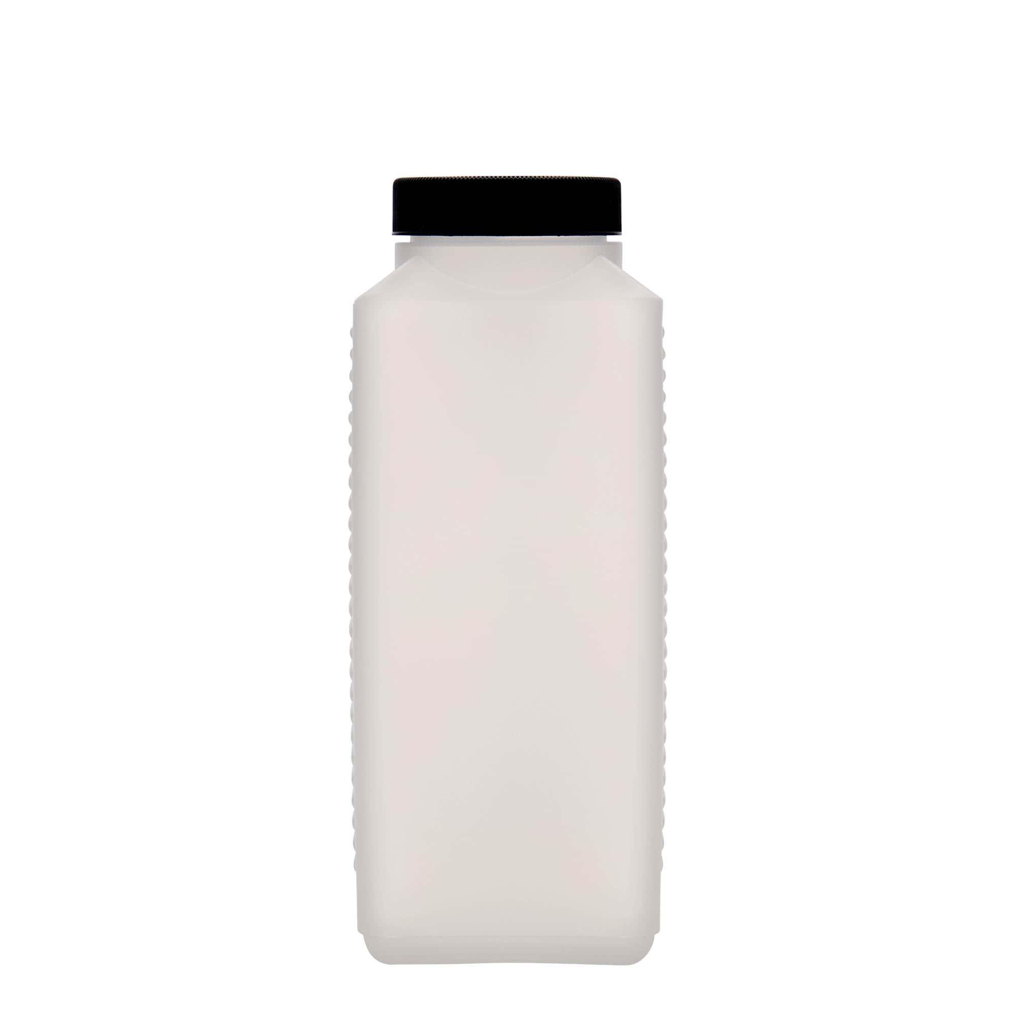 1.000 ml bredhalsflaska, rektangulär, HDPE-plast, natur, öppning: DIN 60 EPE