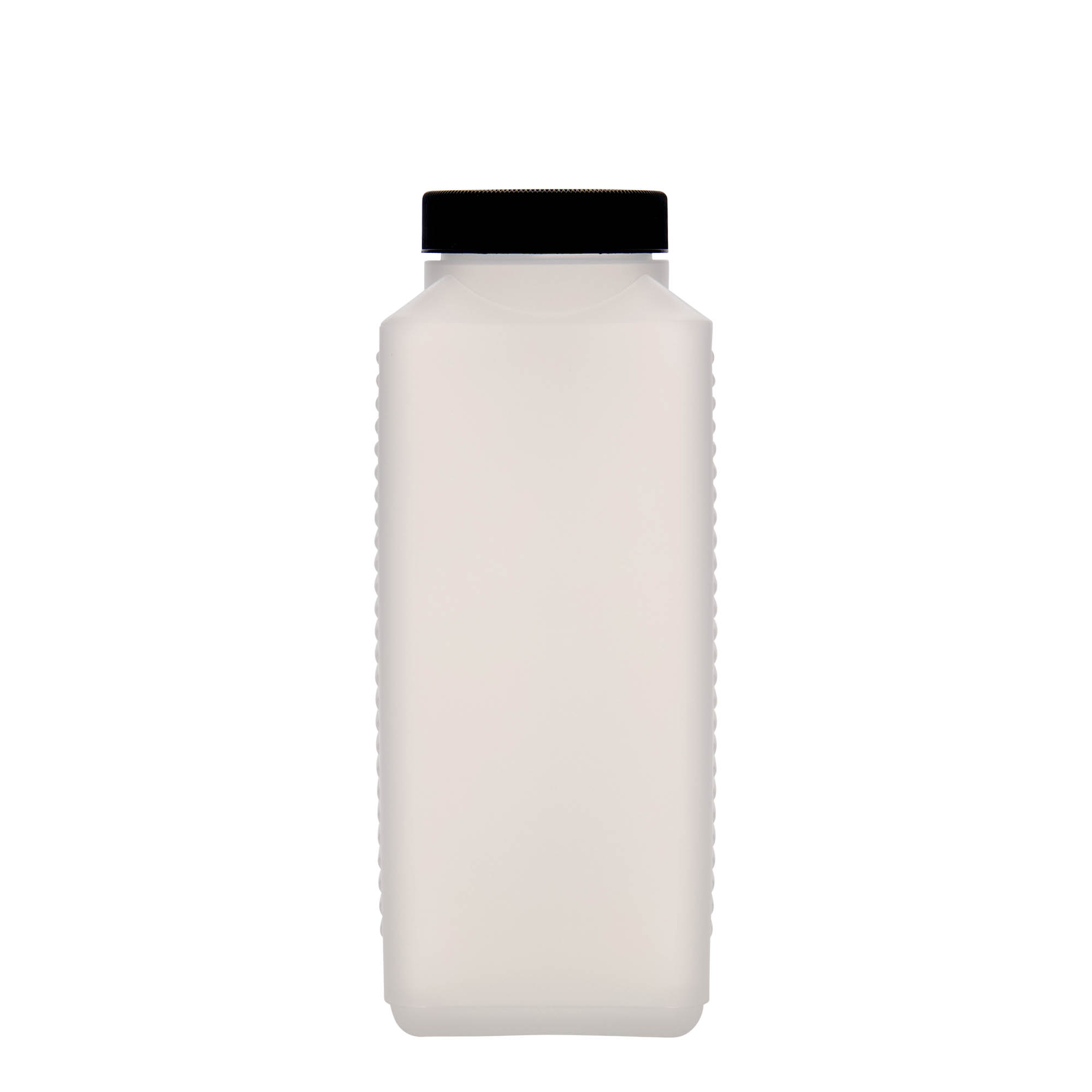 1.000 ml bredhalsflaska, rektangulär, HDPE-plast, natur, öppning: DIN 60 EPE