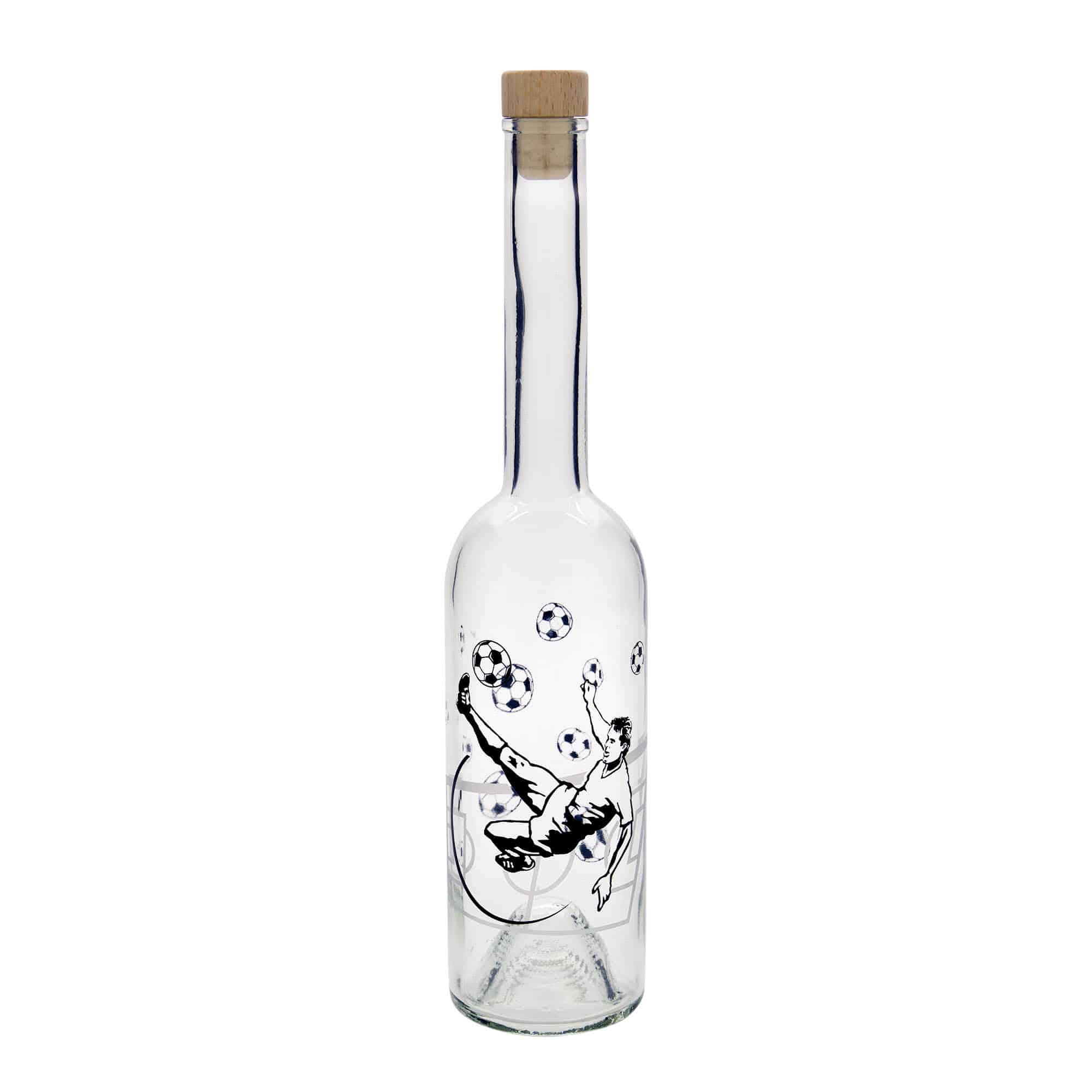 500 ml glasflaska 'Opera', motiv: fotbollsspelare, öppning: kork