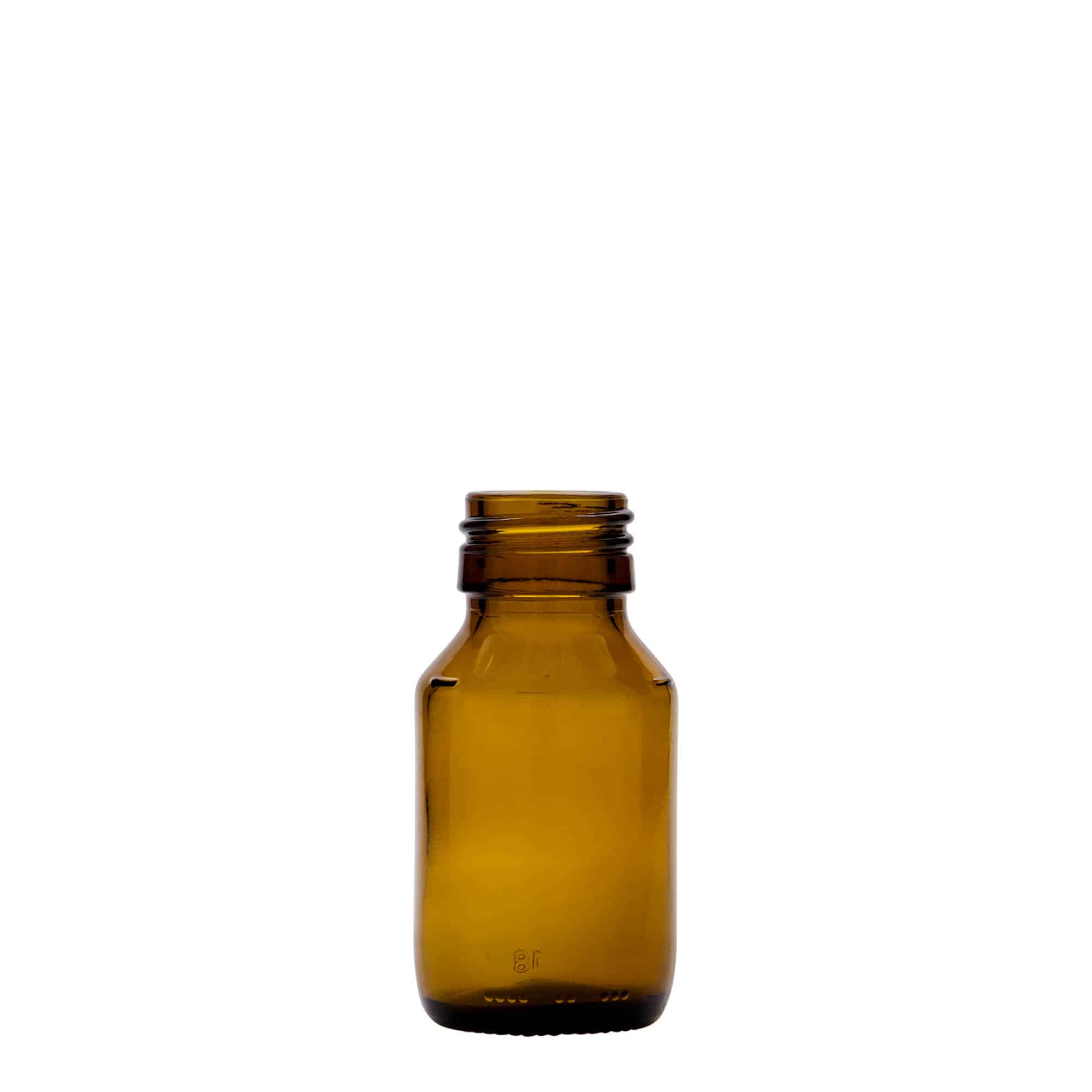 50 ml medicinflaska, brun, glas, mynning: PP 28 50 ml medicinflaska, brun, glas, mynning: PP 28