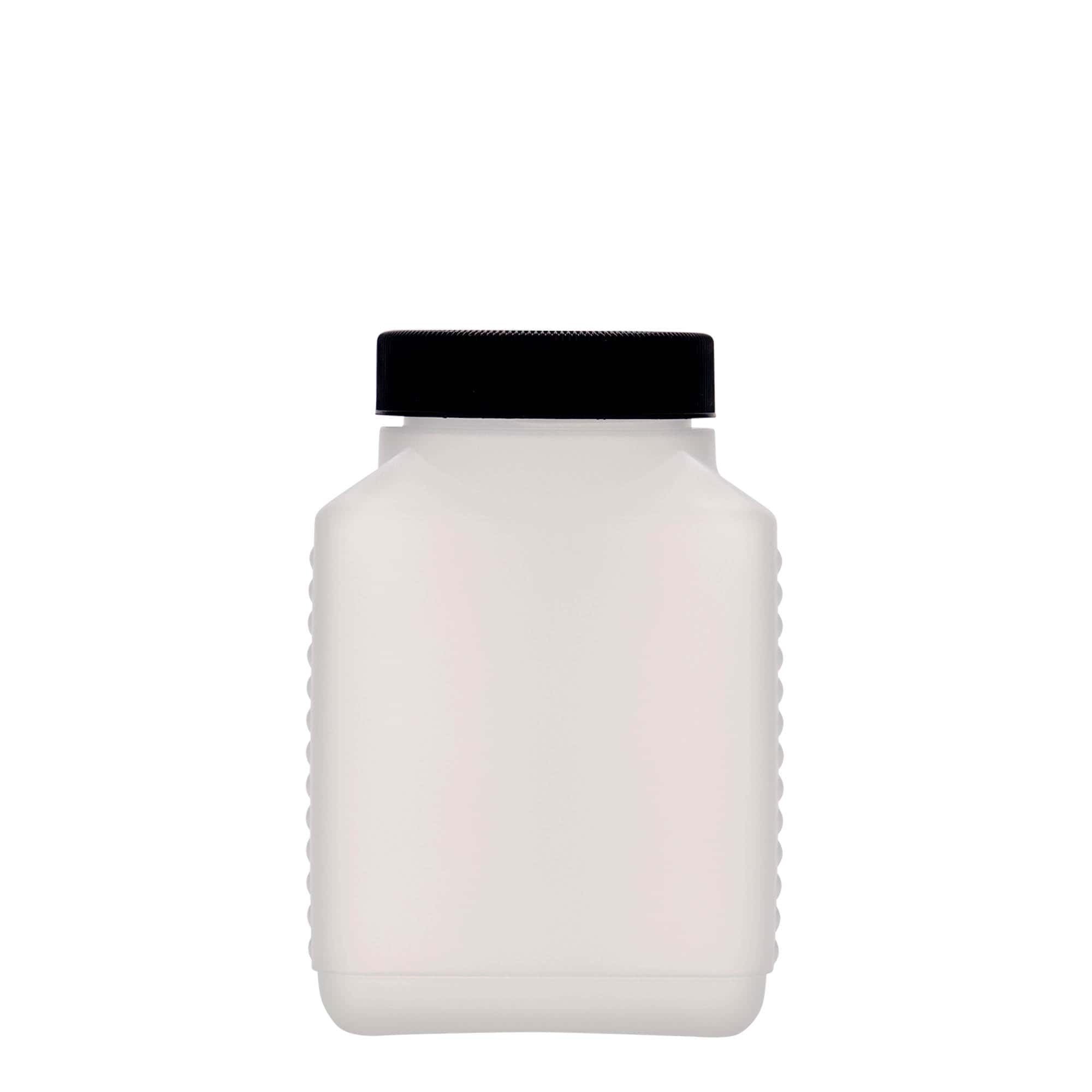 500 ml flaska med bred hals, rektangulär, HDPE-plast, natur, mynning: DIN 60 EPE