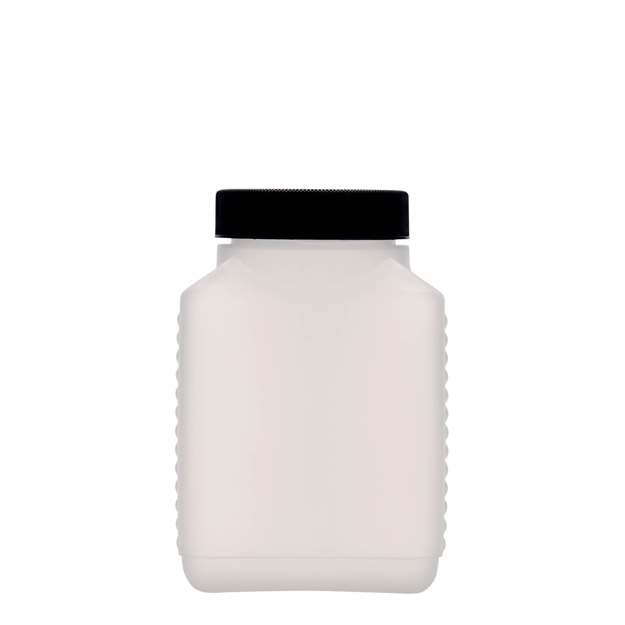 500 ml vid halsflaska, rektangulär, HDPE-plast, natur, öppning: DIN 60 EPE