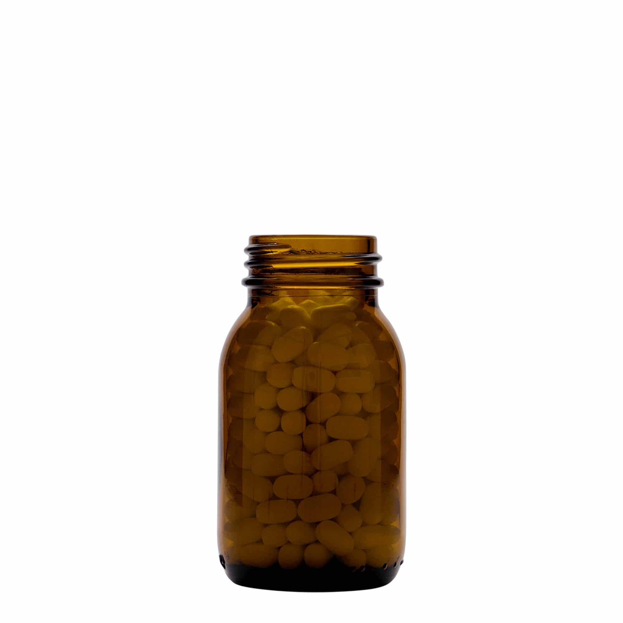 125 ml burk med bred hals, brun, mynning: DIN 40