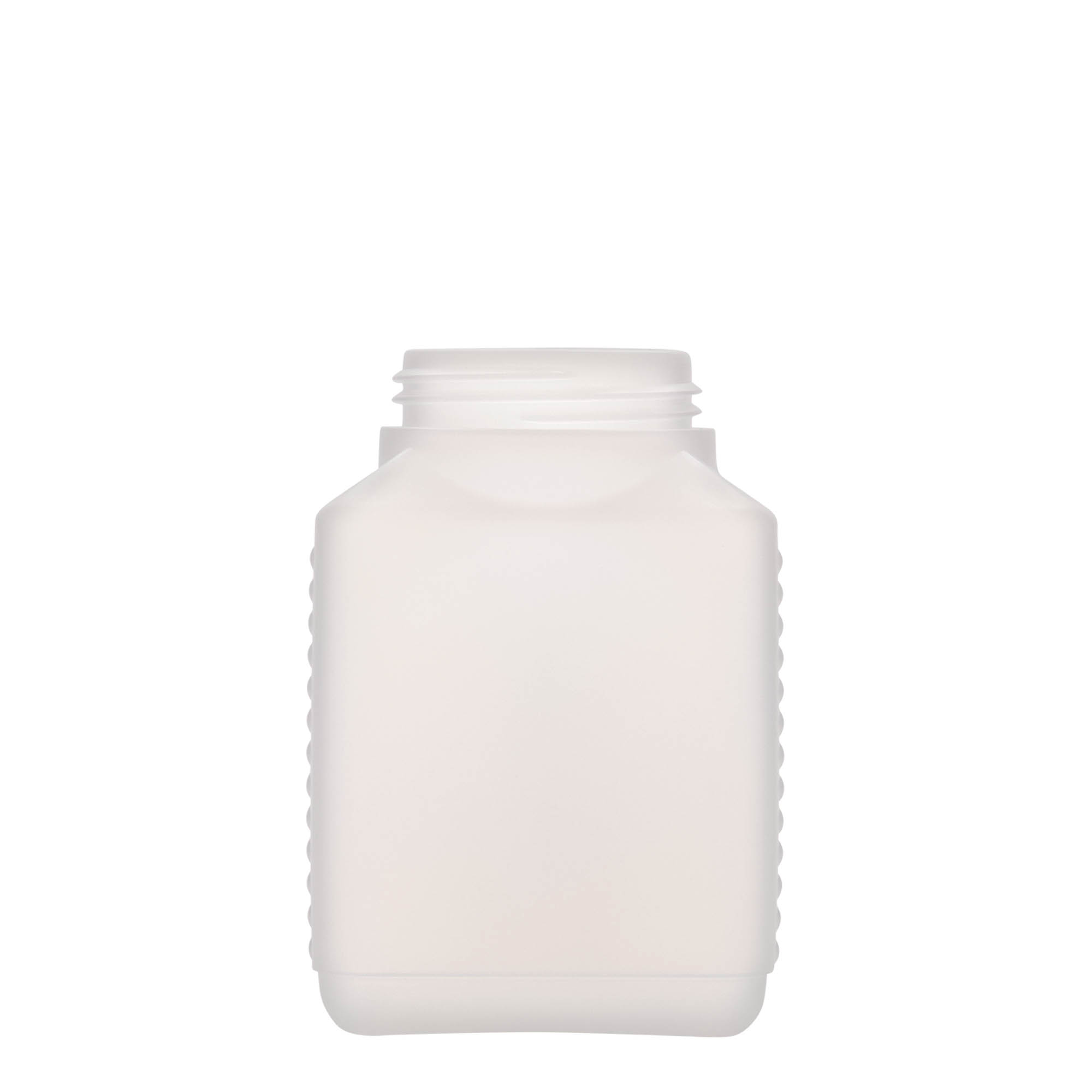 500 ml flaska med bred hals, rektangulär, HDPE-plast, natur, mynning: DIN 60 EPE 500 ml flaska med bred hals, rektangulär, HDPE-plast, natur, mynning: DIN 60 EPE
