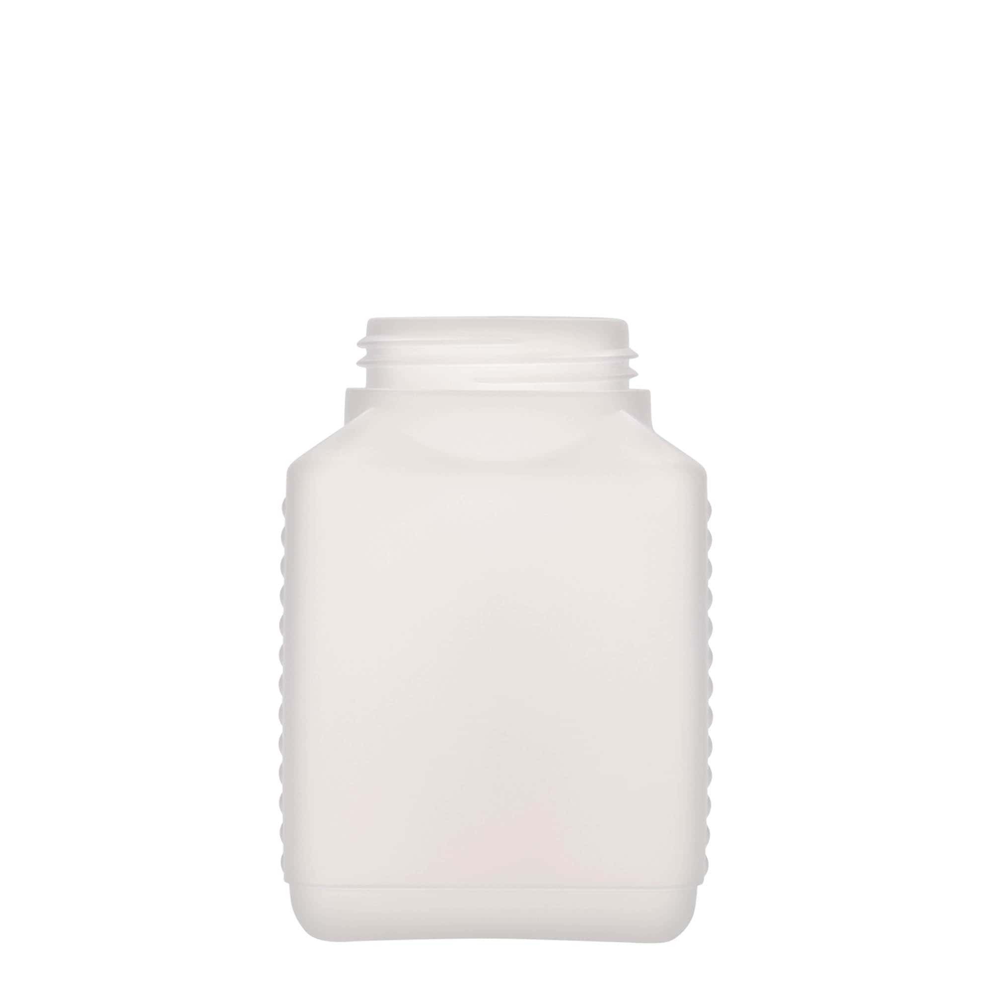 500 ml flaska med bred hals, rektangulär, HDPE-plast, natur, mynning: DIN 60 EPE 500 ml flaska med bred hals, rektangulär, HDPE-plast, natur, mynning: DIN 60 EPE