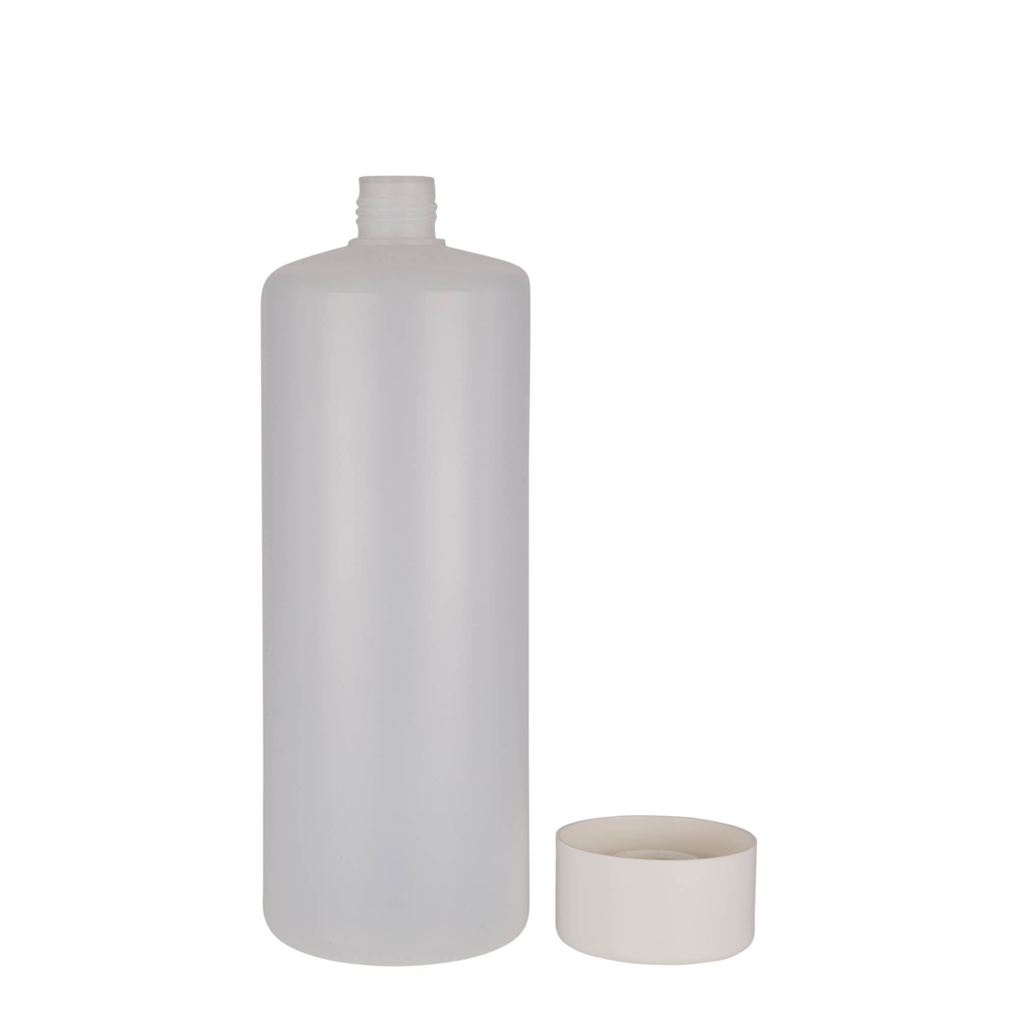 1 000 ml rund flaska, PE-plast, natur, öppning: skruvlock 1 000 ml rund flaska, PE-plast, natur, öppning: skruvlock