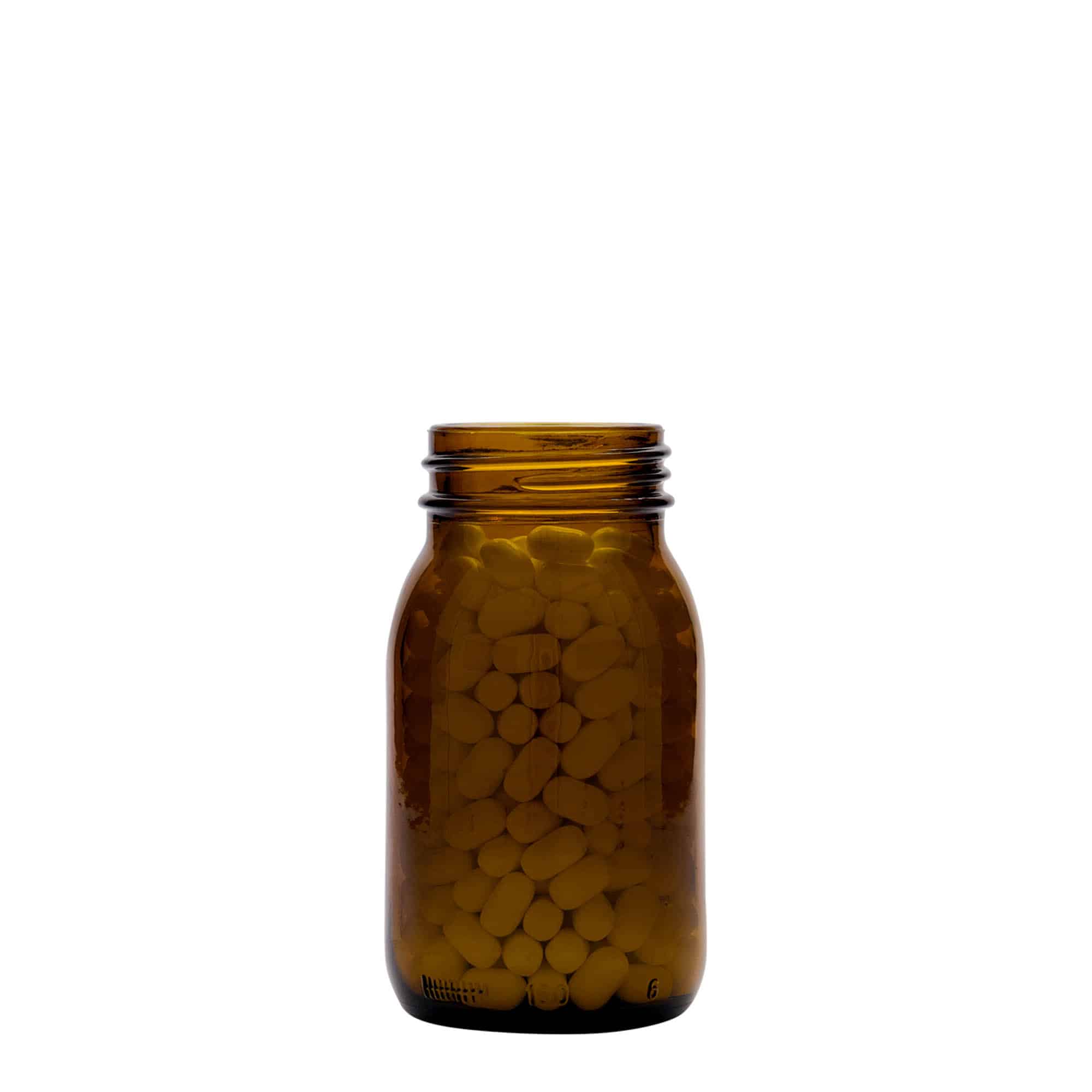 150 ml burk med bred hals, brun, mynning: DIN 45