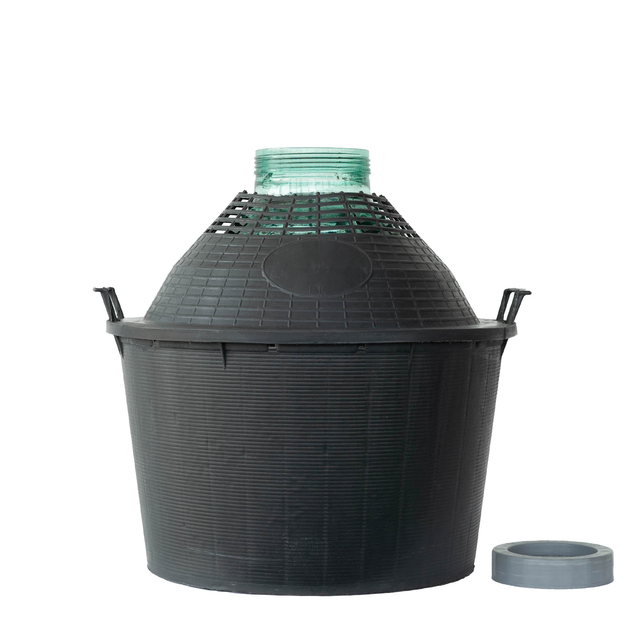 34 l ballongflaska med vid hals, glas, öppning: skruvlock