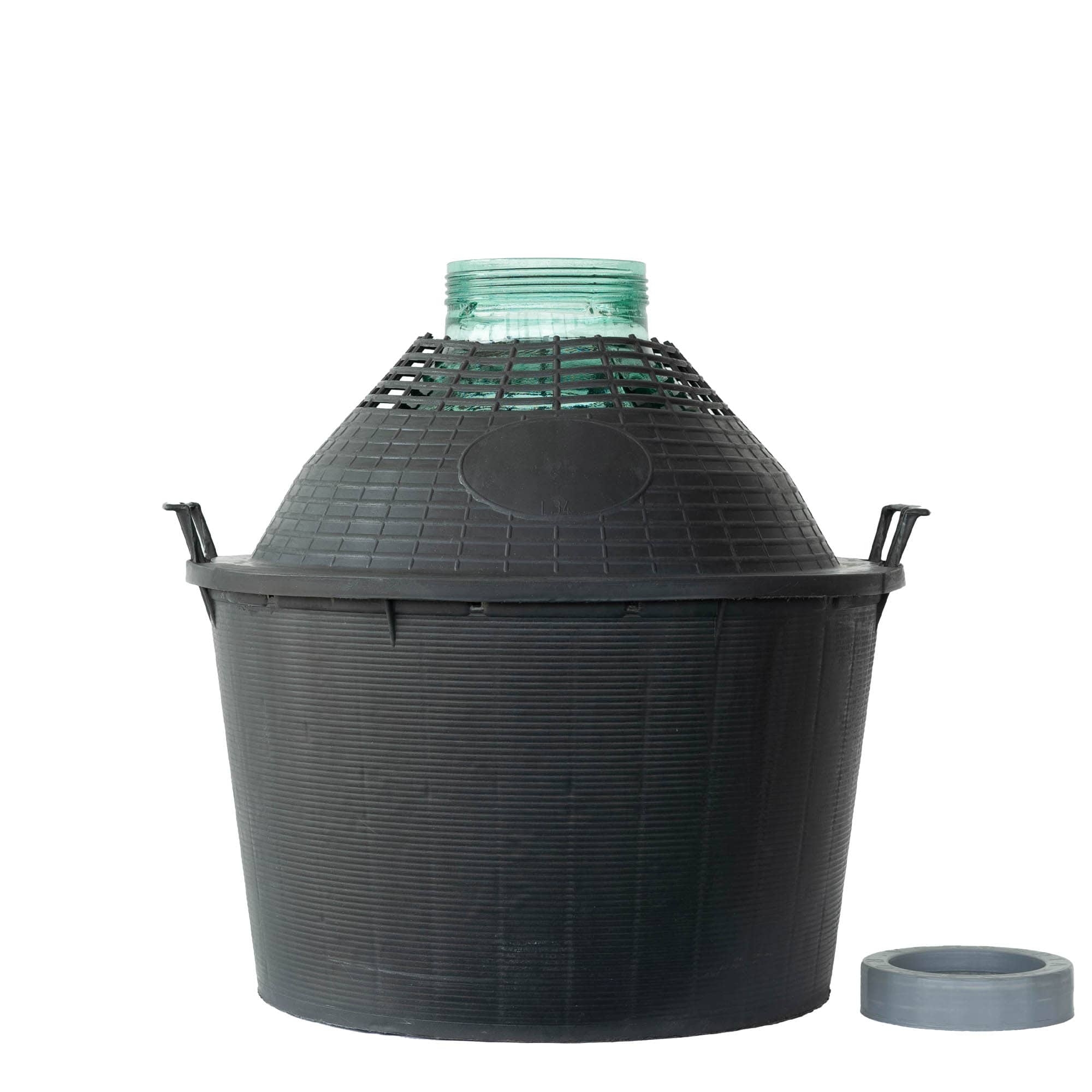 34 l ballongflaska med vid hals, glas, öppning: skruvlock