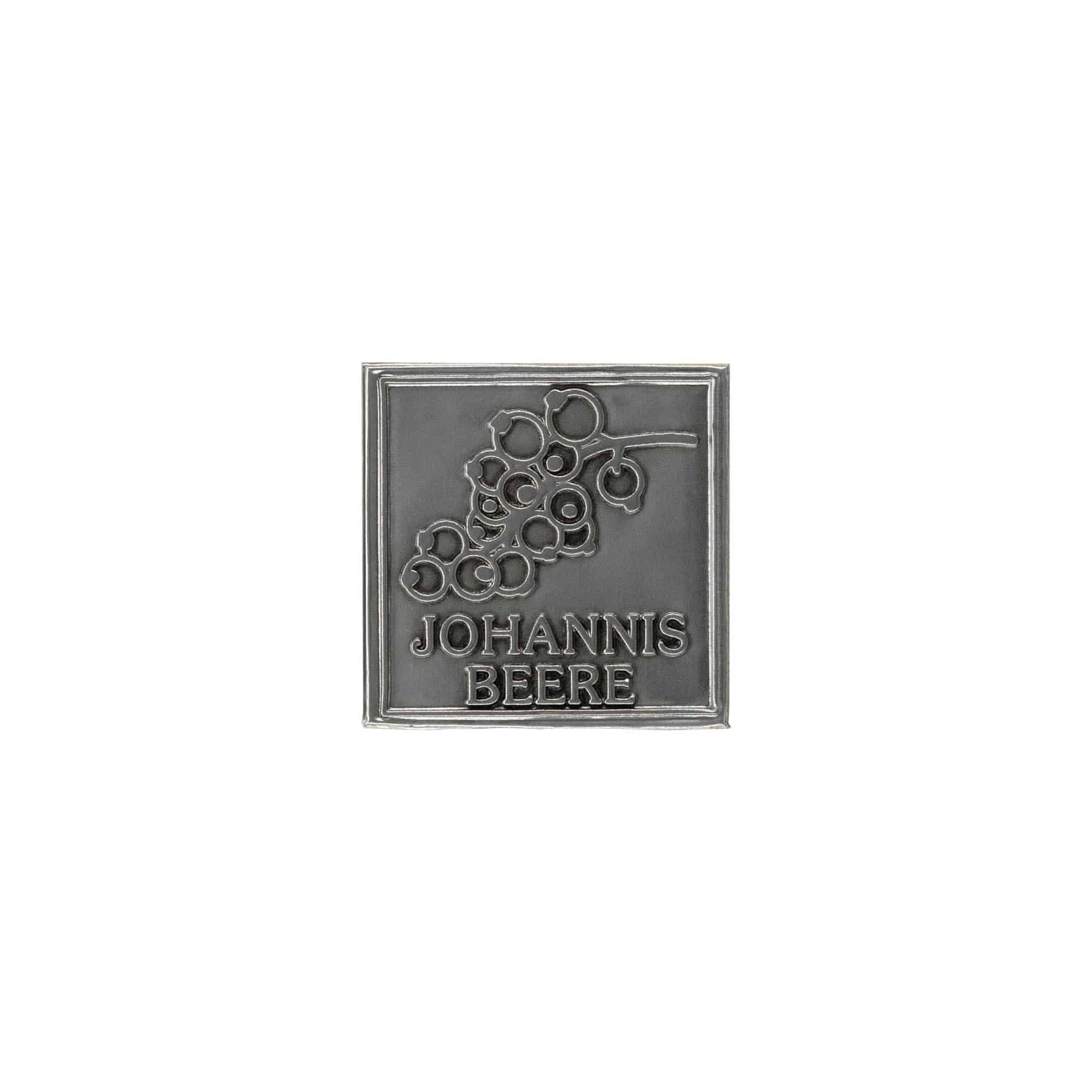 Tennetikett 'Svartvinbär', kvadratisk, metall, silver